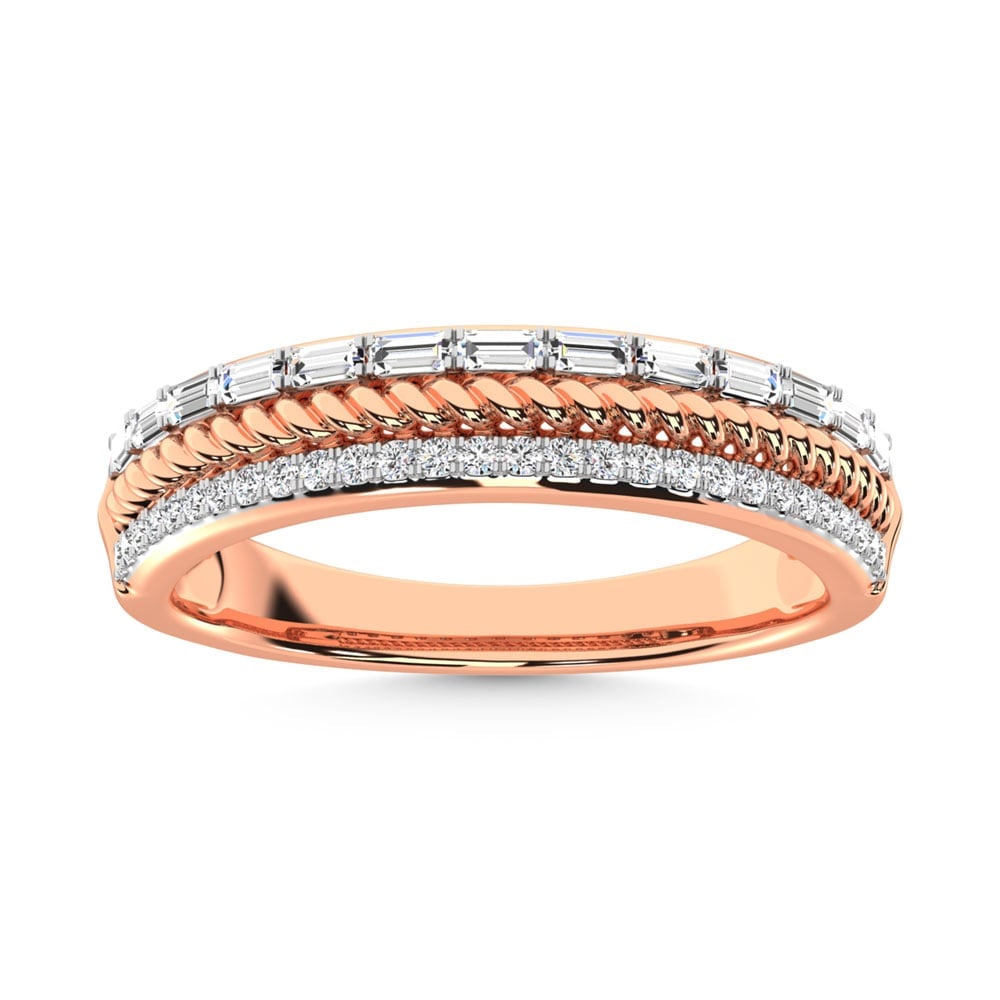 14K Rose Gold Diamond 1/4 Ct.Tw. Fashion Band: 14K Rose Gold Diamond 1/4 Ct.Tw. Fashion Band 14k Rose Gold Stone Color: G-h Stone Clarity: Si Each ring is presented in standard size 6.5. Complimentary resizing is available between sizes 510 (in 1/