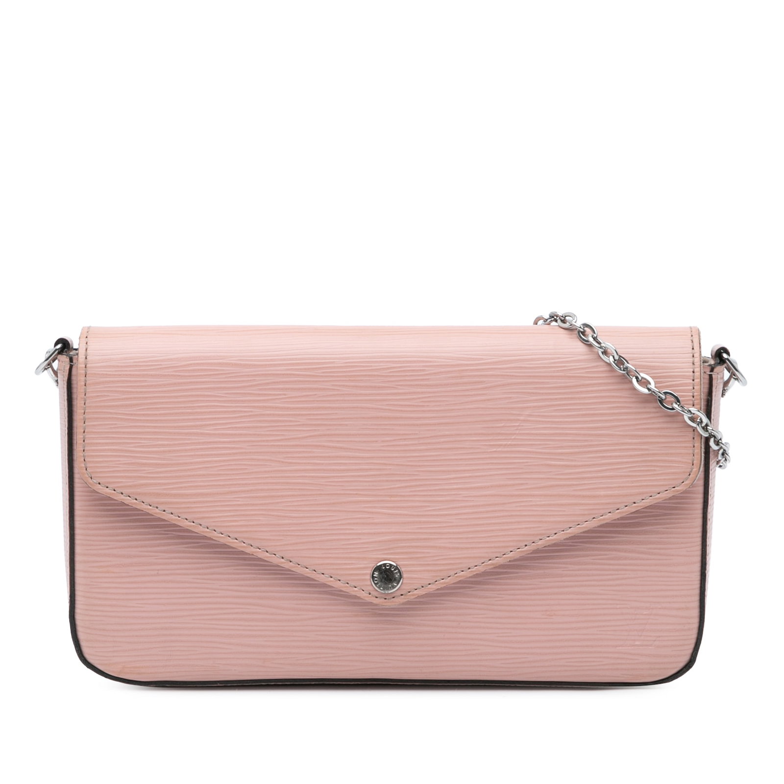 Louis Vuitton Epi Pochette Felicie Pink Leather Bag with Chain Strap: Louis Vuitton Epi Pochette Felicie Pink Leather Bag with Chain Strap The Louis Vuitton Epi Pochette Felicie is a stylish and functional bag crafted from premium epi leather. This chic pochette feature