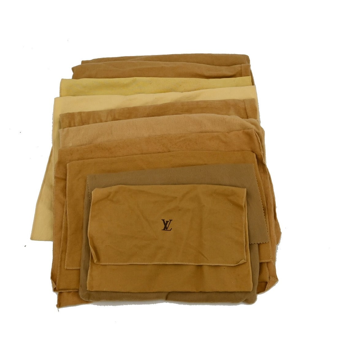 Set of 10 Louis Vuitton Brown Beige Cotton Dust Bags Authentic: Set of 10 Louis Vuitton Brown Beige Cotton Dust Bags Authentic This is a set of 10 authentic Louis Vuitton dust bags crafted from 100% cotton in brown and beige. Designed for unisex use, these dust ba