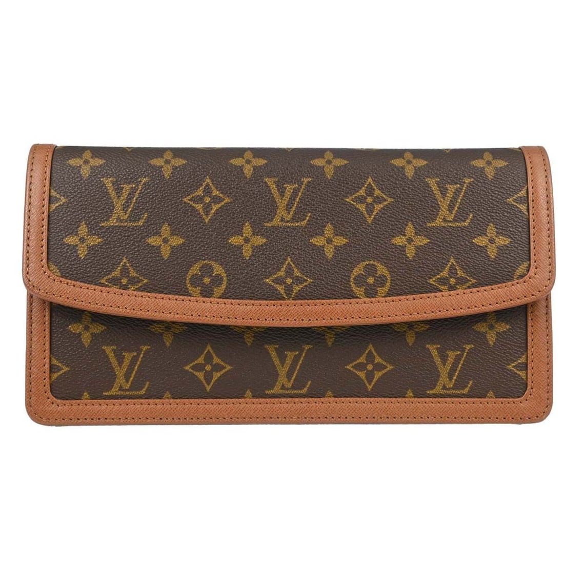Louis Vuitton Pochette Dame PM Monogram Clutch Bag Gold Hardware: Louis Vuitton Pochette Dame PM Monogram Clutch Bag Gold Hardware This Louis Vuitton Monogram Pochette Dame PM clutch bag features the iconic monogram canvas leather exterior in brown, complemented by 