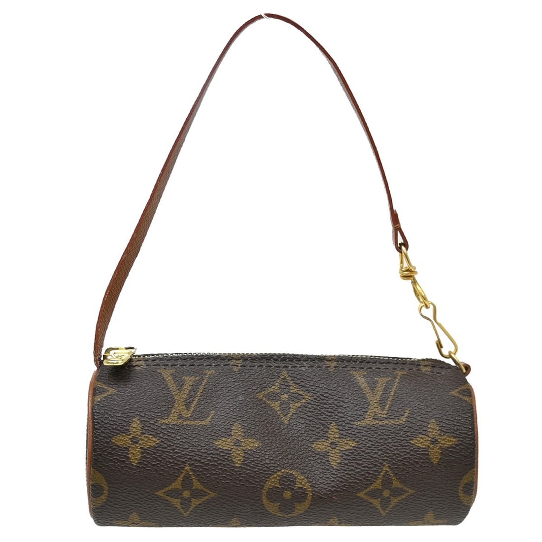 Louis Vuitton Monogram Canvas Papillon Pochette: Louis Vuitton Monogram Canvas Papillon Pochette The Louis Vuitton Papillon Pochette is crafted from signature brown monogram canvas and designed for women. This compact accessory features a cylindrica