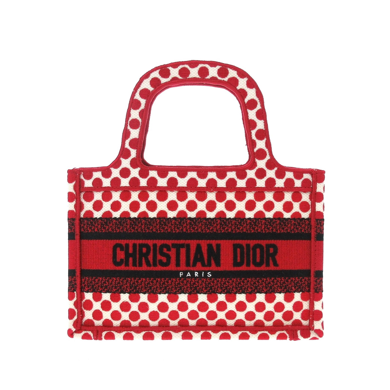 DiorAmour Mini Book Tote Red Canvas with Dust Bag: DiorAmour Mini Book Tote Red Canvas with Dust Bag Introducing the Mini Dioramour Book Tote, a stylish and functional accessory crafted from durable printed canvas. This tote features flat top handles 
