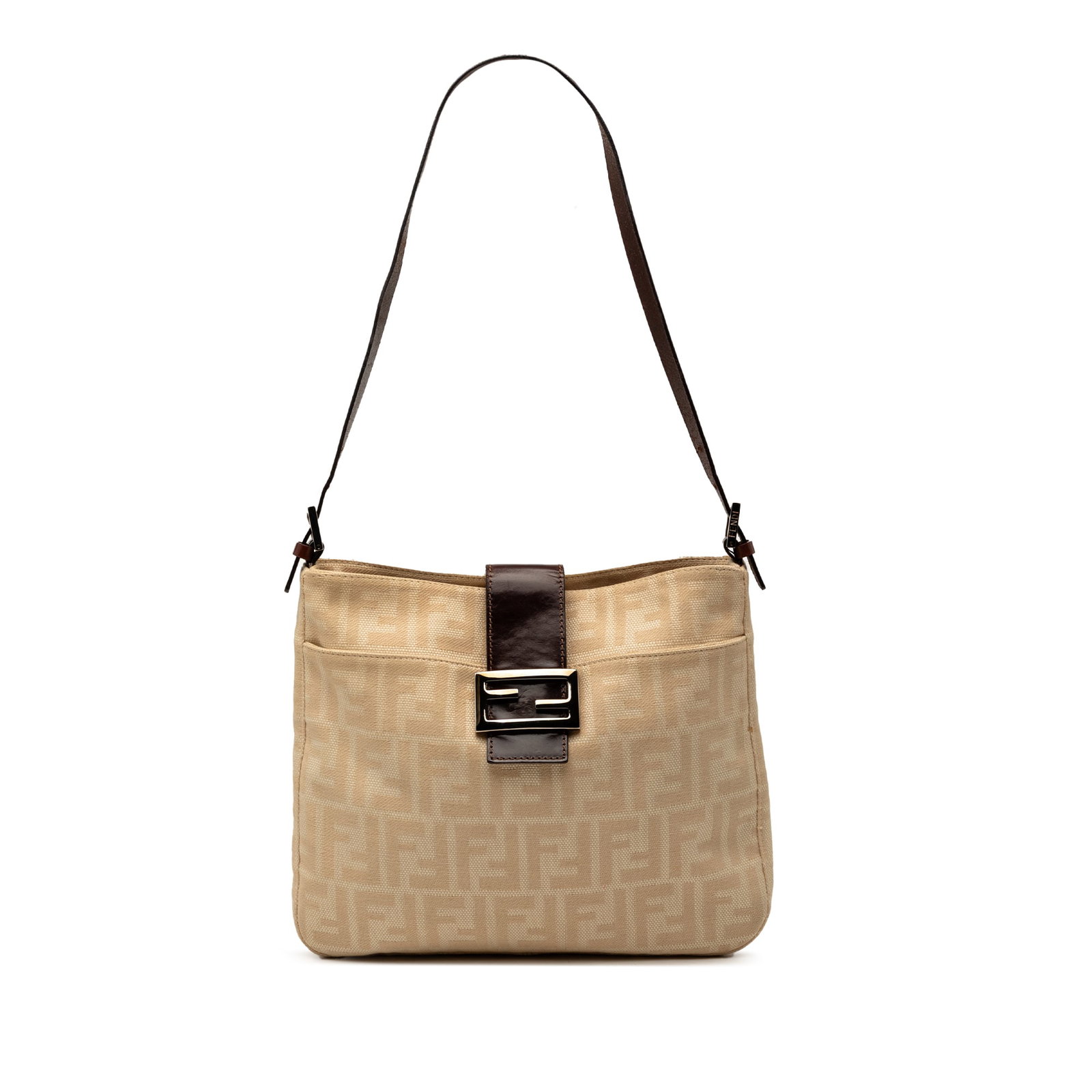 Fendi Zucca Brown Canvas Shoulder Bag: Fendi Zucca Brown Canvas Shoulder Bag This Fendi Zucca Canvas Shoulder Bag is crafted in Italy and features a canvas body with a flat leather strap. The design includes an open top with a strap and ma