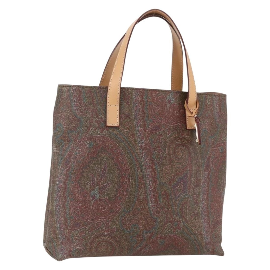 Paisley Pattern Bordeaux Gold PVC Leather Tote by ETRO: Paisley Pattern Bordeaux Gold PVC Leather Tote by ETRO This ETRO tote bag features a paisley design in Bordeaux and gold tones, crafted from durable PVC leather. The bag is made in Italy and offers a 