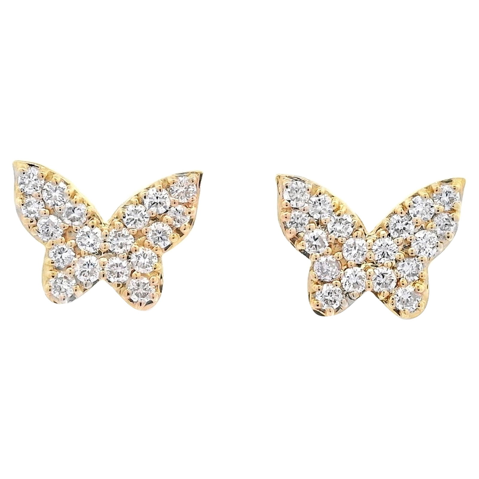 0.65ct Butterfly Diamond Stud Earrings in 14k Yellow Gold: 0.65ct Butterfly Diamond Stud Earrings in 14k Yellow Gold Enhance your elegance with these stunning butterfly diamond stud earrings, featuring a total of 0.65 carats of exquisite natural round diamond