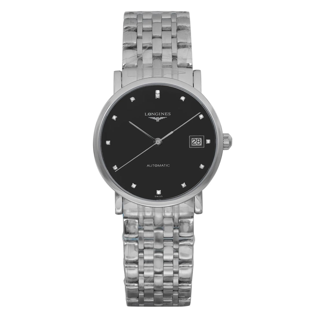 Longines Elegant Automatic Ladies Watch L4.809.4.57.6 Black Dial Diamond Markers: Longines Elegant Automatic Ladies Watch L4.809.4.57.6 Black Dial Diamond Markers Discover the elegance of the Longines Elegant Automatic Ladies Watch, model L4.809.4.57.6. This exquisite timepiece fea