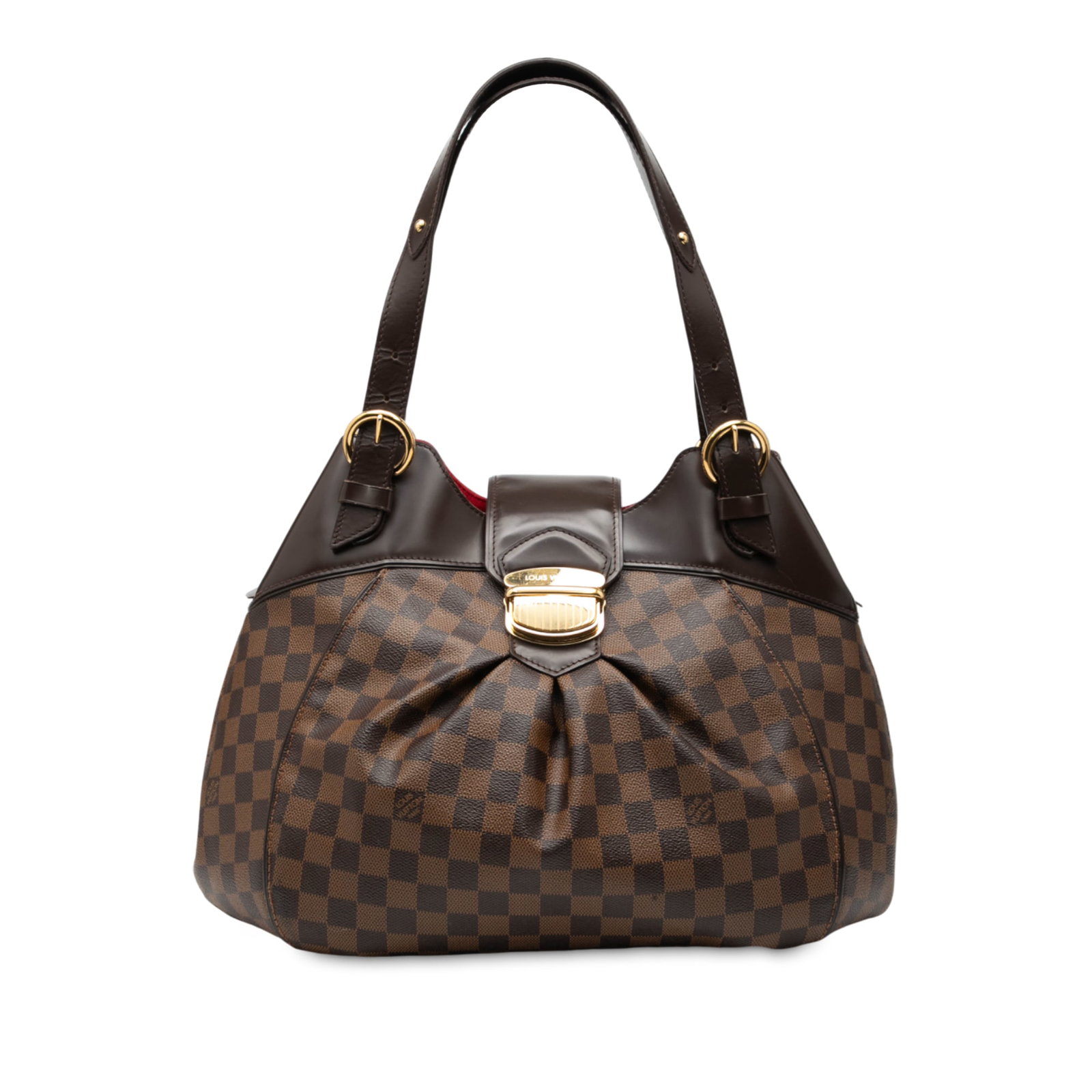 Louis Vuitton Sistina GM Tote in Damier Ebene Canvas with Leather Trim: Louis Vuitton Sistina GM Tote in Damier Ebene Canvas with Leather Trim The Louis Vuitton Damier Ebene Sistina GM is crafted from the signature Damier Ebene canvas with leather trim and features adjust