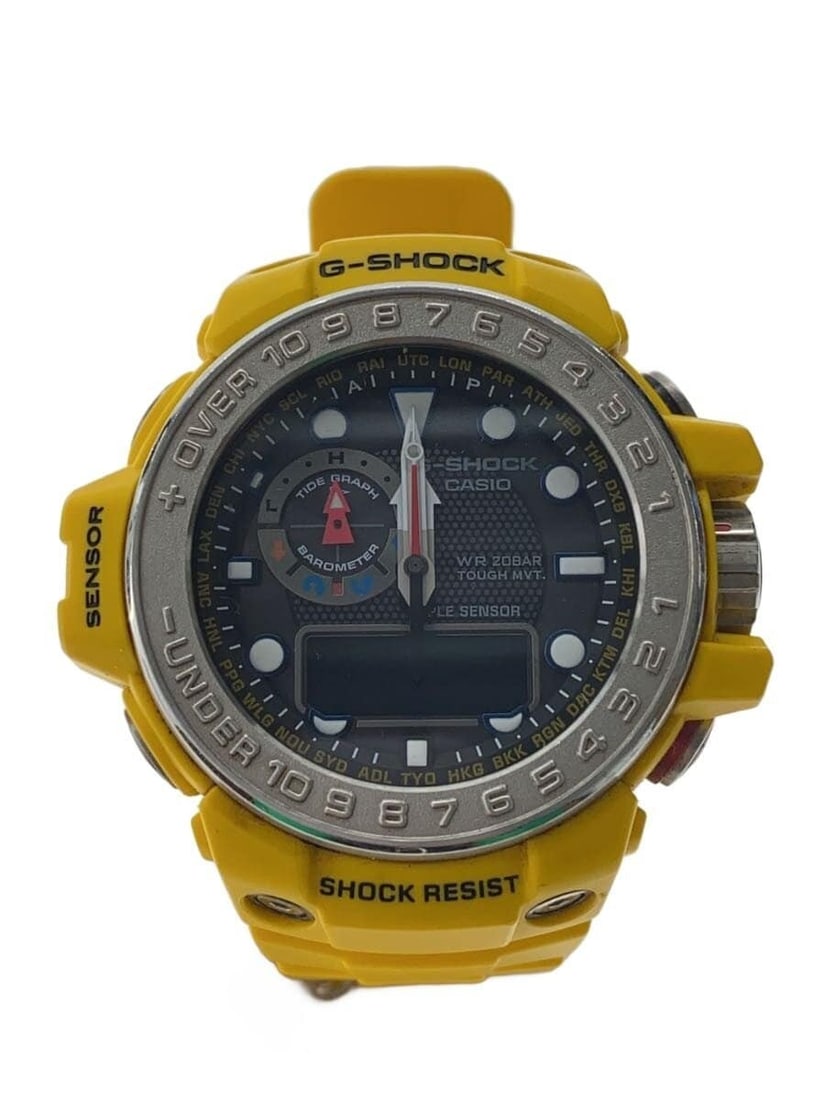 CASIO GWN-1000-9AJF Yellow Rubber Men's Wristwatch: CASIO GWN-1000-9AJF Yellow Rubber Men's Wristwatch This CASIO G-SHOCK GWN-1000-9AJF men's wristwatch features a durable yellow rubber band and case. Made in Japan, this pre-owned timepiece shows sligh