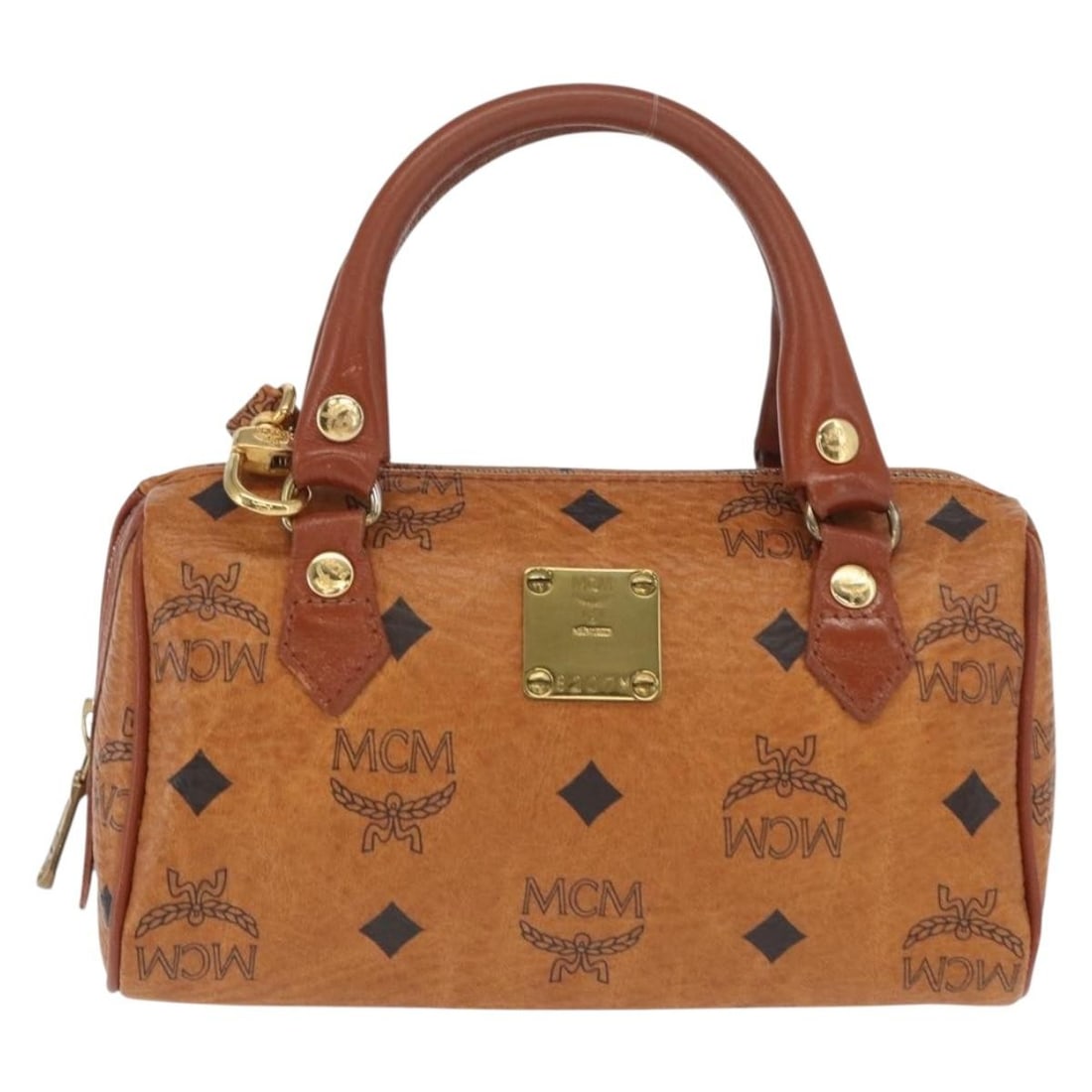 MCM Visetos Brown Canvas and Leather Shoulder Bag: MCM Visetos Brown Canvas and Leather Shoulder Bag This MCM Visetos handbag for women is crafted from brown canvas with leather accents. The bag features an 18cm x 10cm x 8cm silhouette and originates 