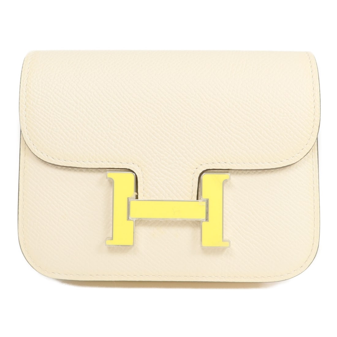 Hermes Constance Slim bi-fold wallet Epsom leather Nata: Hermes Constance Slim bi-fold wallet Epsom leather Nata This Hermes Constance Slim Wallet features a bi-fold design crafted from Epsom calfskin leather in a white hue. Made in France, it is designed f
