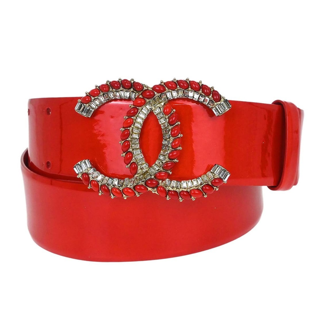 Chanel red patent leather waist belt rhinestone size 80 32 (1 of 15)