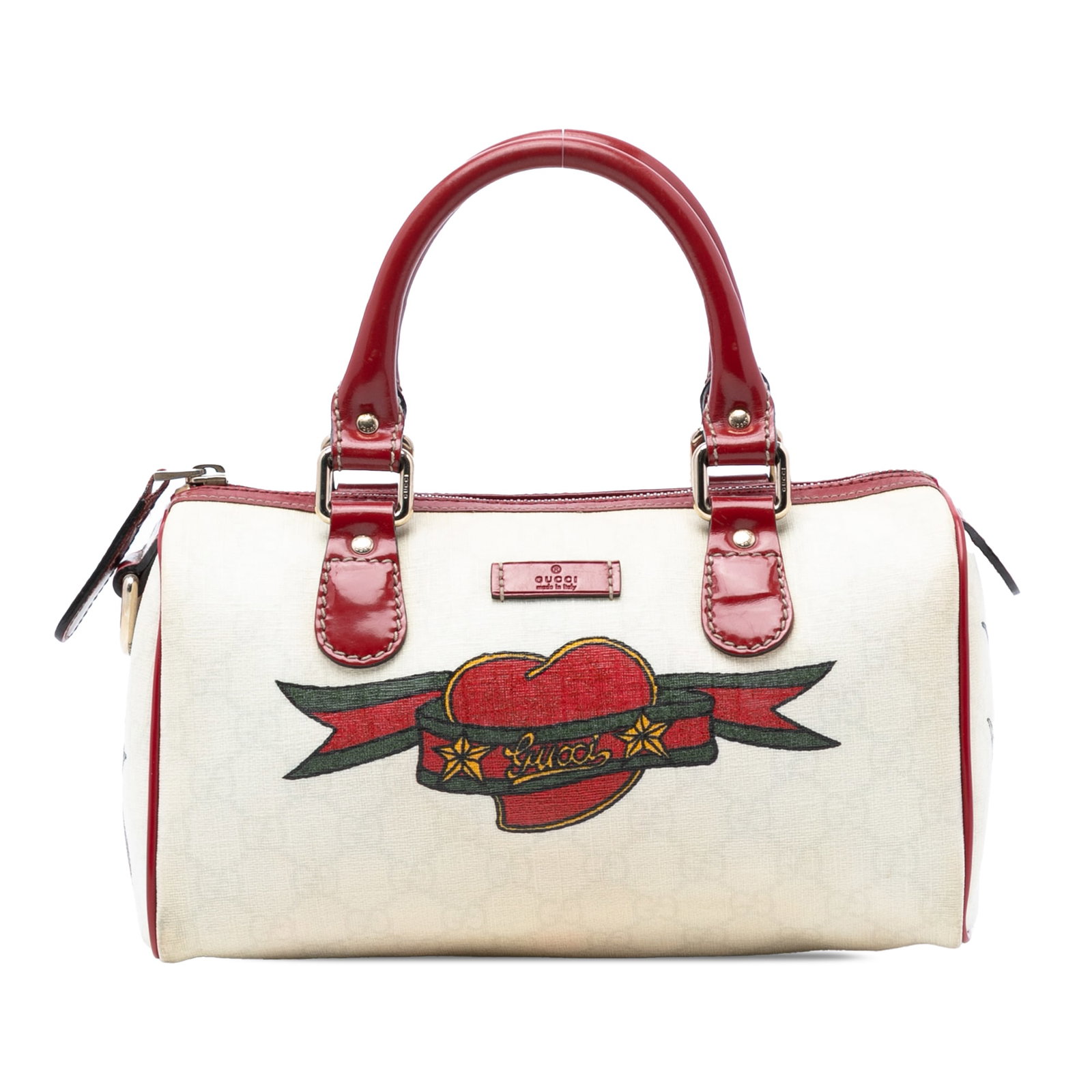 Gucci Joy Tattoo Heart Small GG Supreme Boston Handbag with Leather Trim (1 of 7)