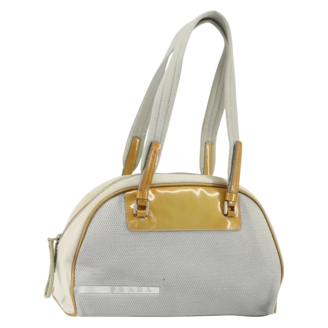 Silver Nylon Prada Tote Bag Vintage Zip Style 28cm by 17cm by 13cm: Silver Nylon Prada Tote Bag Vintage Zip Style 28cm by 17cm by 13cm This vintage Prada zip handbag for women is crafted from silver nylon and features a zip closure. It measures 28cm x 17cm x 13cm and 