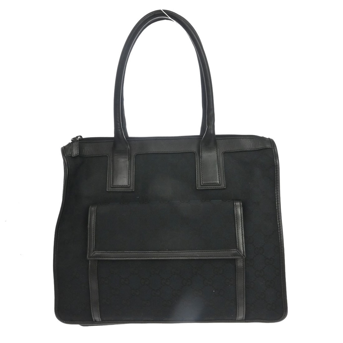 Gucci GG Vintage Black Canvas Leather Tote Handbag: Gucci GG Vintage Black Canvas Leather Tote Handbag This Gucci GG tote handbag features a black canvas and leather exterior with the iconic GG pattern. It is styled with black leather handles and black