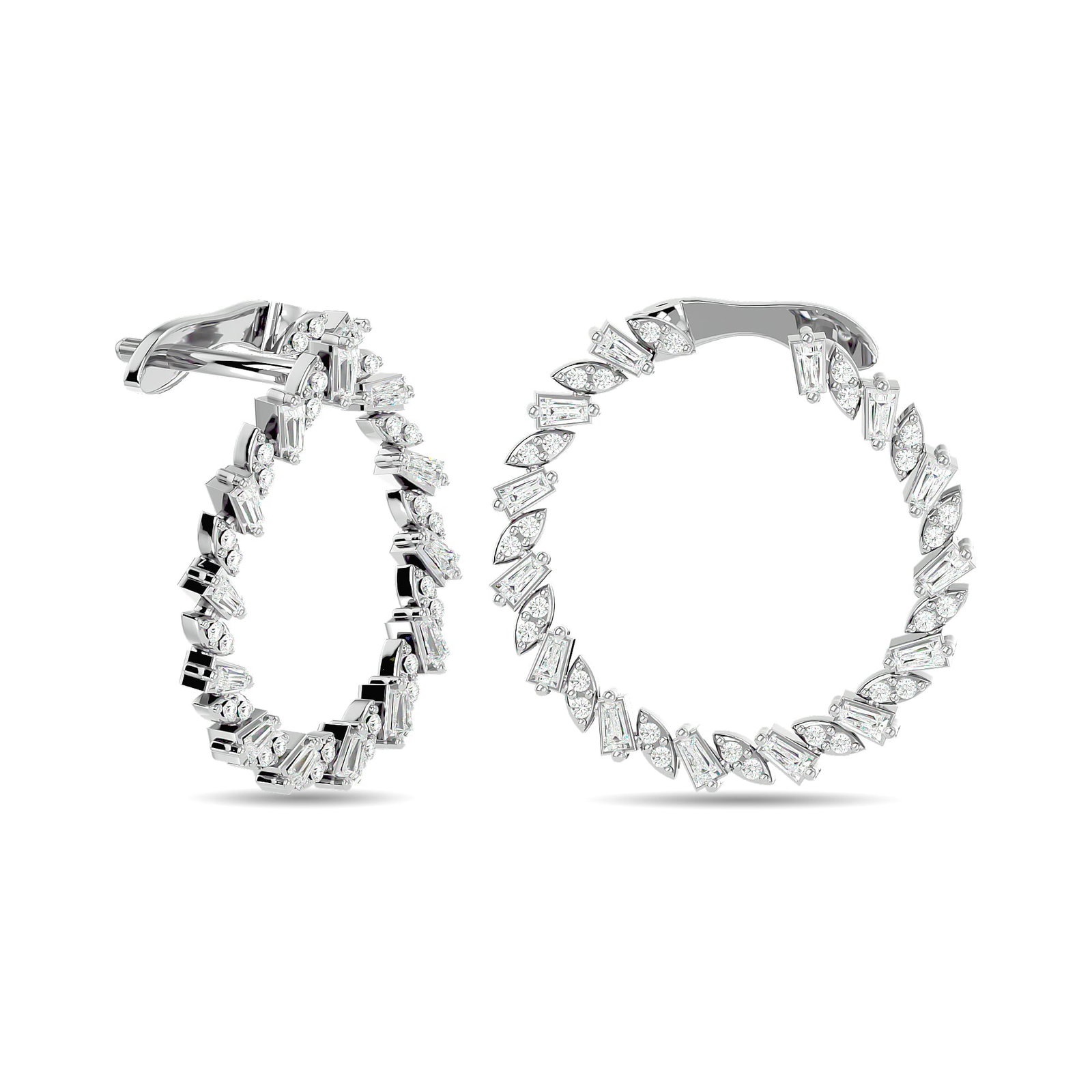 Diamond 3/4 Ct.Tw. Straight Baguette Hoop Earrings in 14K White Gold: Diamond 3/4 Ct.Tw. Straight Baguette Hoop Earrings in 14K White Gold 14k White Gold Stone Color: G-h Stone Clarity: Si2 This item may take 2-5 weeks for shipping. Additional images available upon requ