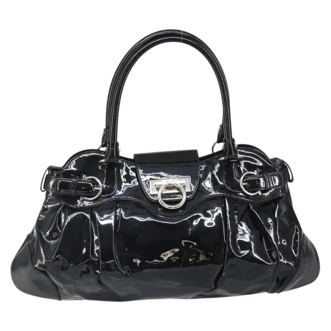 Salvatore Ferragamo Marisa Black Patent Leather Crossbody Bag: Salvatore Ferragamo Marisa Black Patent Leather Crossbody Bag Salvatore Ferragamo Marisa Crossbody bag in black patent leather designed for women. The bag features metal fittings and multiple pockets,