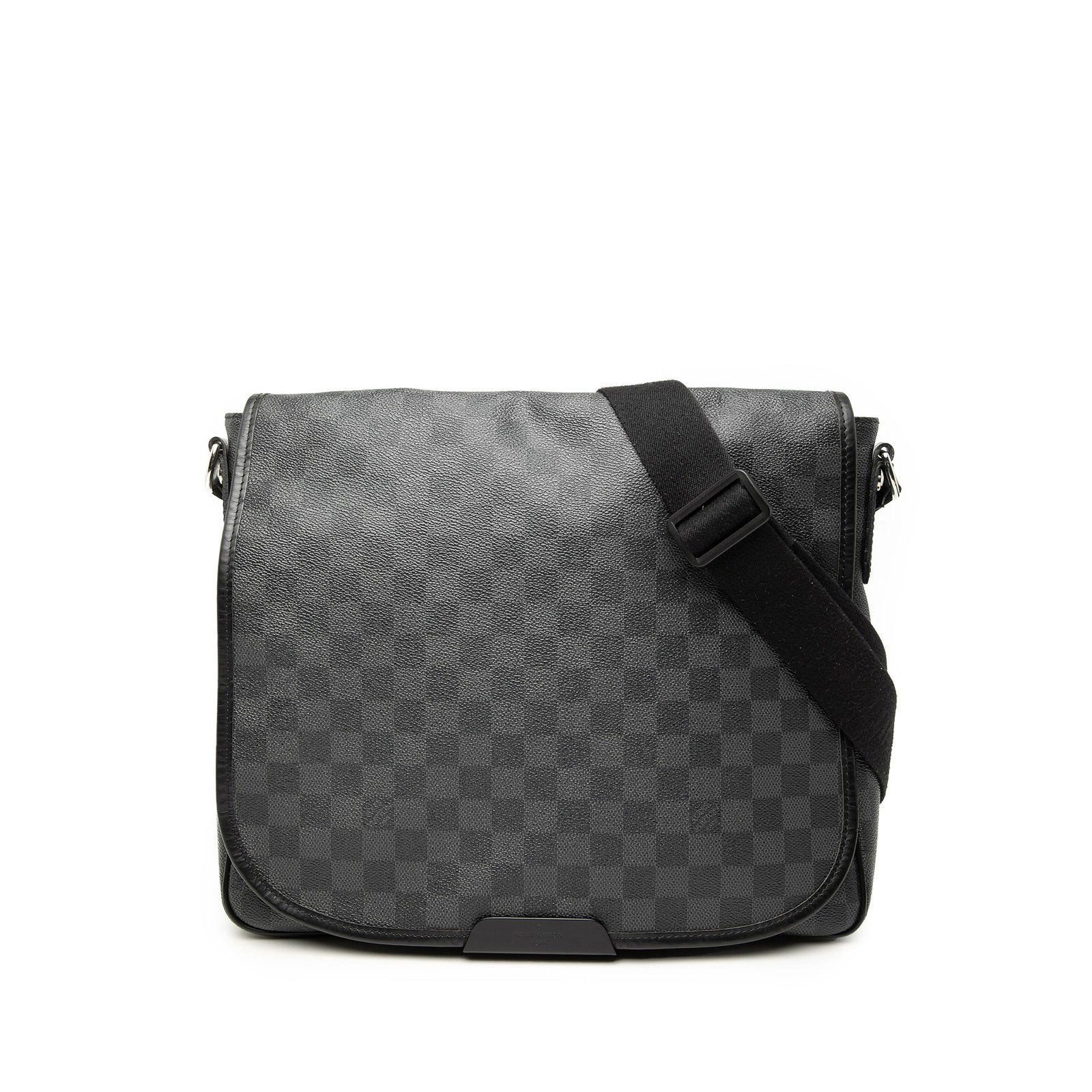 Louis Vuitton Daniel MM Damier Graphite canvas shoulder bag: Louis Vuitton Daniel MM Damier Graphite canvas shoulder bag This Louis Vuitton Damier Graphite Daniel MM bag features the signature damier graphite canvas with leather trim, complemented by a flat and