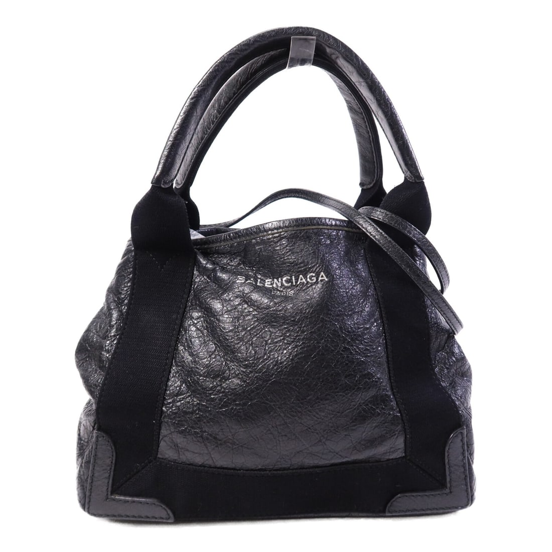Balenciaga Cabas XS black calfskin 2 way shoulder bag: Balenciaga Cabas XS black calfskin 2 way shoulder bag This Balenciaga Cabas XS 2-way shoulder bag is crafted from black calfskin leather, offering a versatile and stylish accessory for everyday use. D