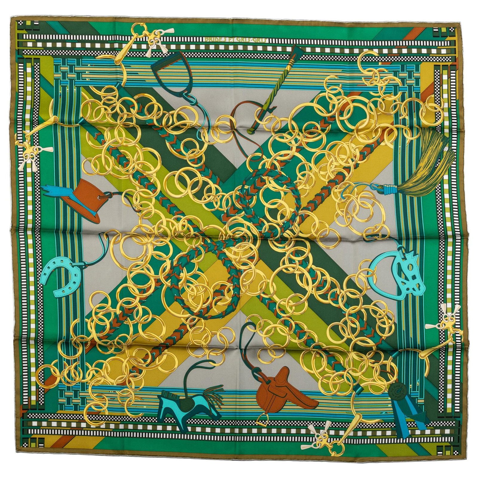 Hermes Green Yellow Silk Scarf Bag Charm 35 in Hand Rolled Edges: Hermes Green Yellow Silk Scarf Bag Charm 35 in Hand Rolled Edges Elevate your accessory collection with this exquisite Hermes collectible bag charm silk scarf, featuring a vibrant green and yellow des