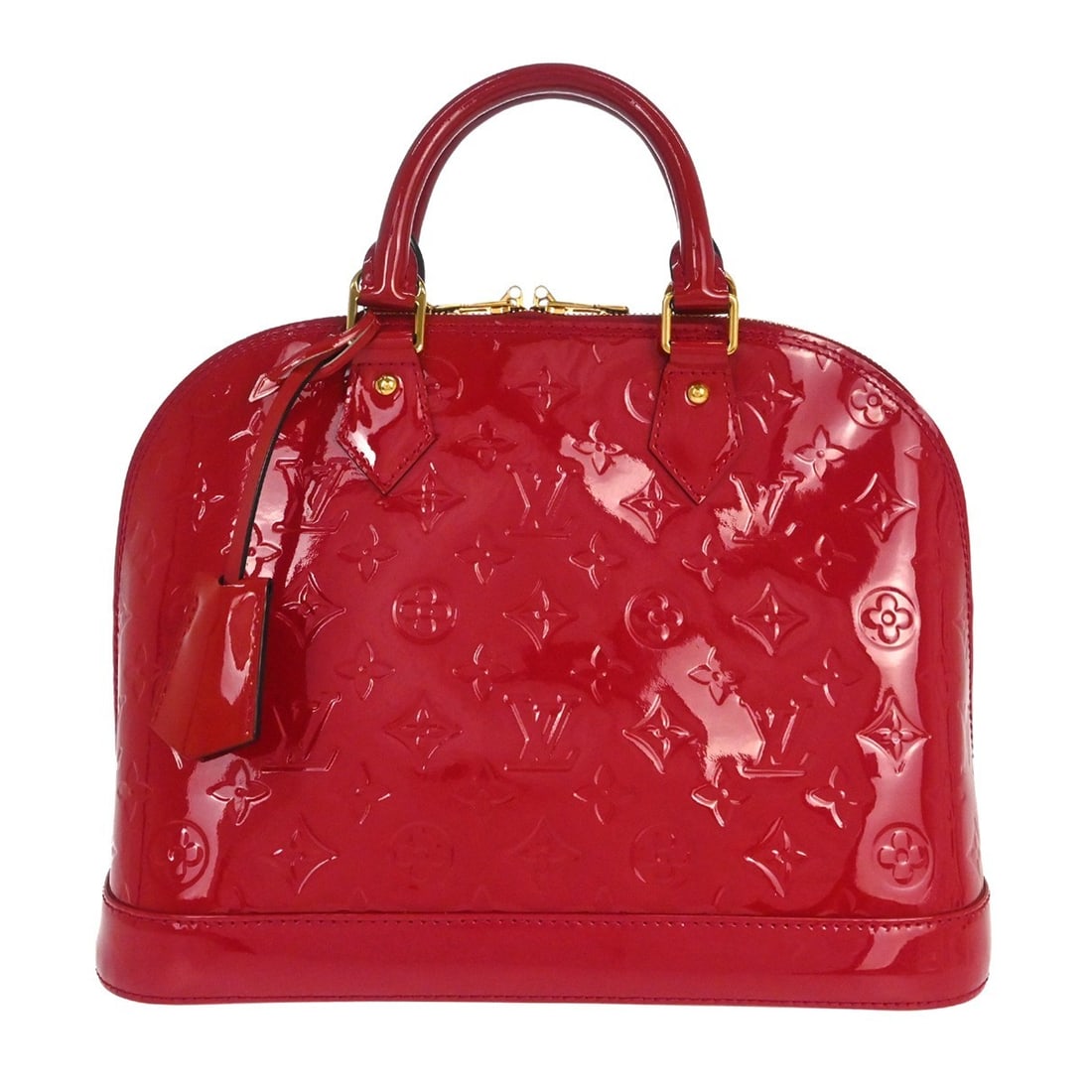 Louis Vuitton Alma Vernis Indian Rose Top Handle Bag: Louis Vuitton Alma Vernis Indian Rose Top Handle Bag This Louis Vuitton Alma handbag features the iconic Monogram pattern in a striking Indian rose color, crafted from patent leather. Designed with do