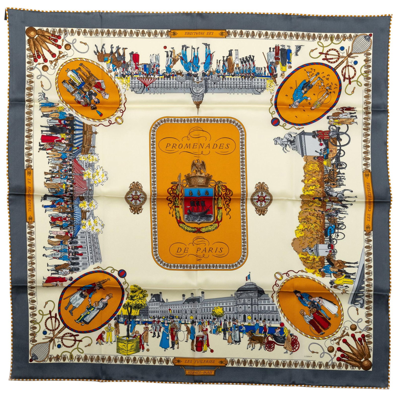 Hermes Promenade Silk Medium Scarf by Ledoux New in Box: Hermes Promenade Silk Medium Scarf by Ledoux New in Box Elevate your accessory collection with this exquisite Hermes Promenade Silk Medium Scarf. Crafted from premium pure silk, this scarf features a 