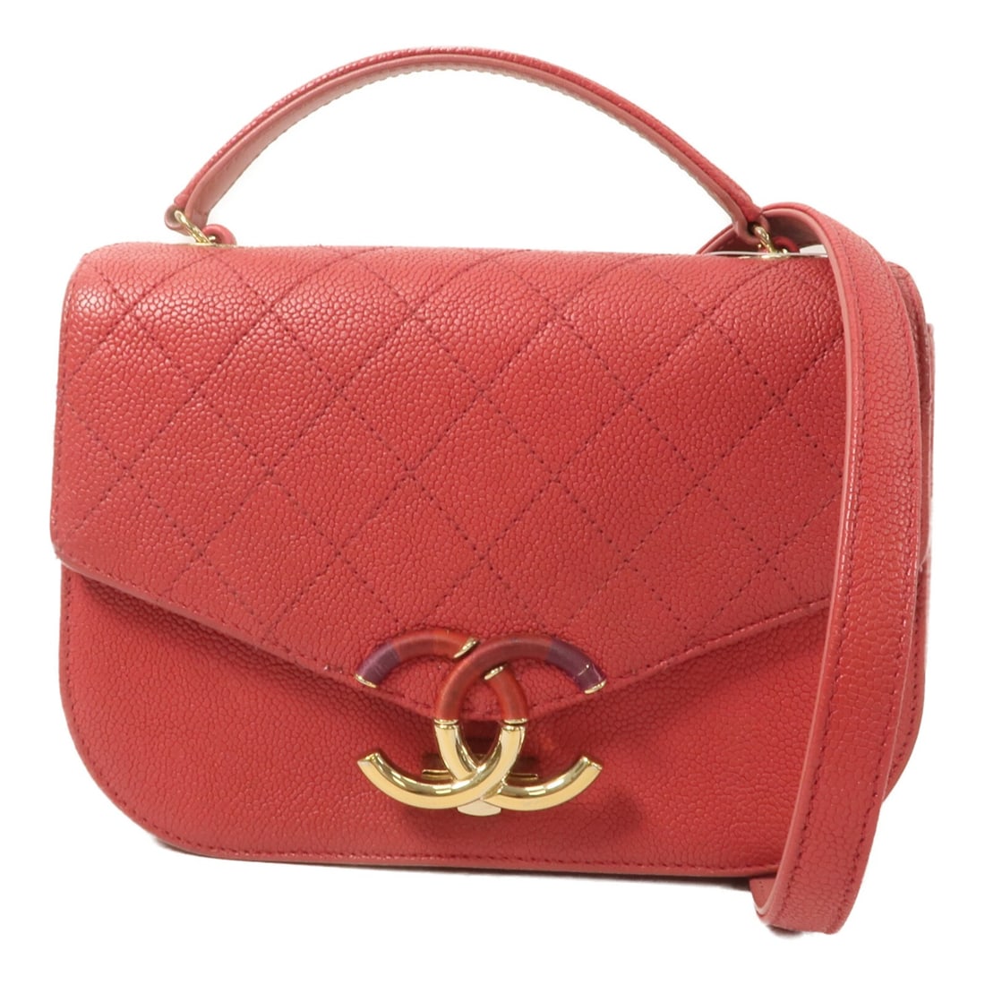 CHANEL CoCo Cube Red Calfskin 2Way Shoulder Bag GHW: CHANEL CoCo Cube Red Calfskin 2Way Shoulder Bag GHW This CHANEL CC CoCo Cube top handle bag features a versatile 2-way design, allowing it to be carried by the top handle or worn as a shoulder bag. Cr