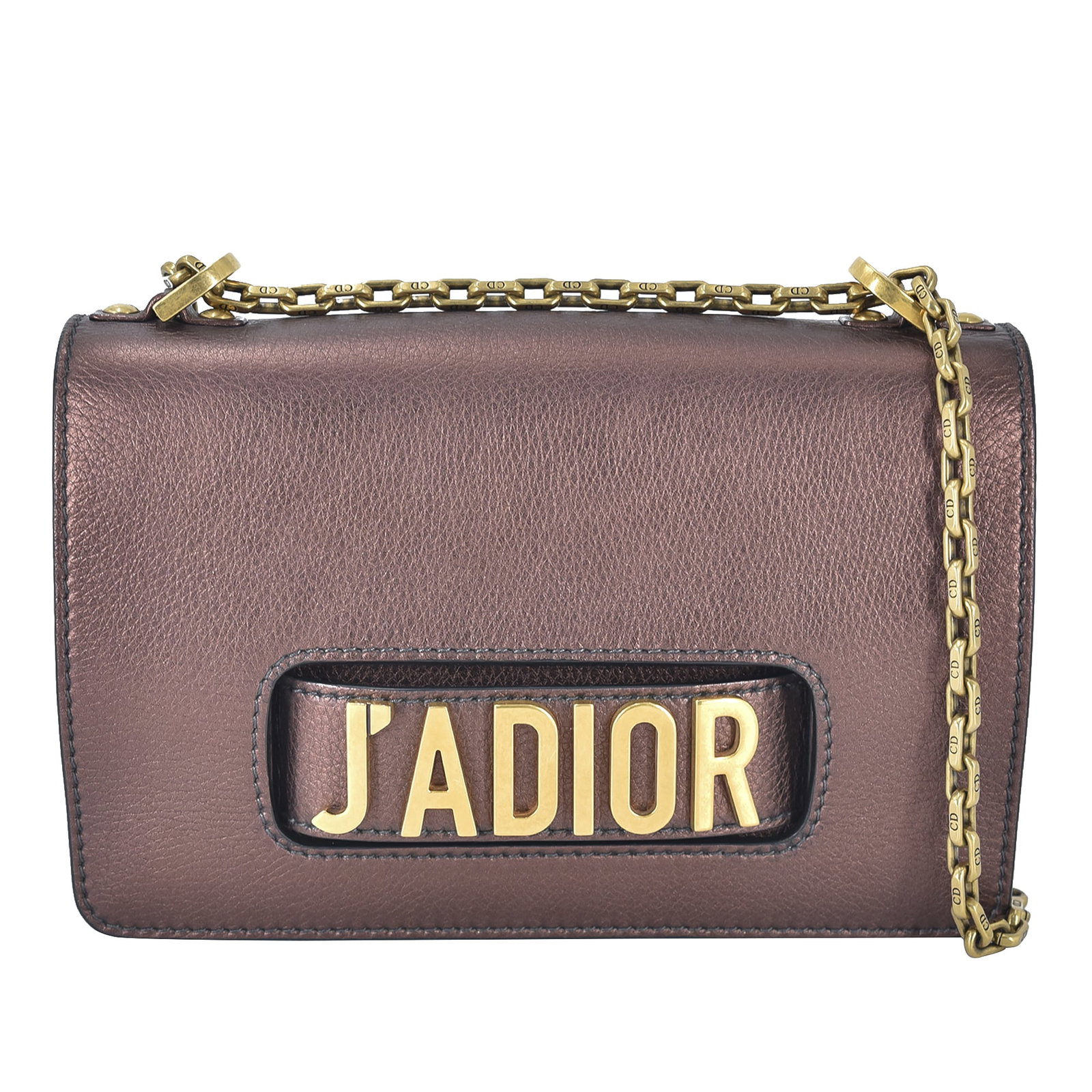 Dior Medium J'Adior Chain Flap Brown Leather Handbag: Dior Medium J'Adior Chain Flap Brown Leather Handbag The Dior Medium J'Adior Chain Flap is a stylish handbag crafted from metallic leather, showcasing a sophisticated design perfect for any occasion. 