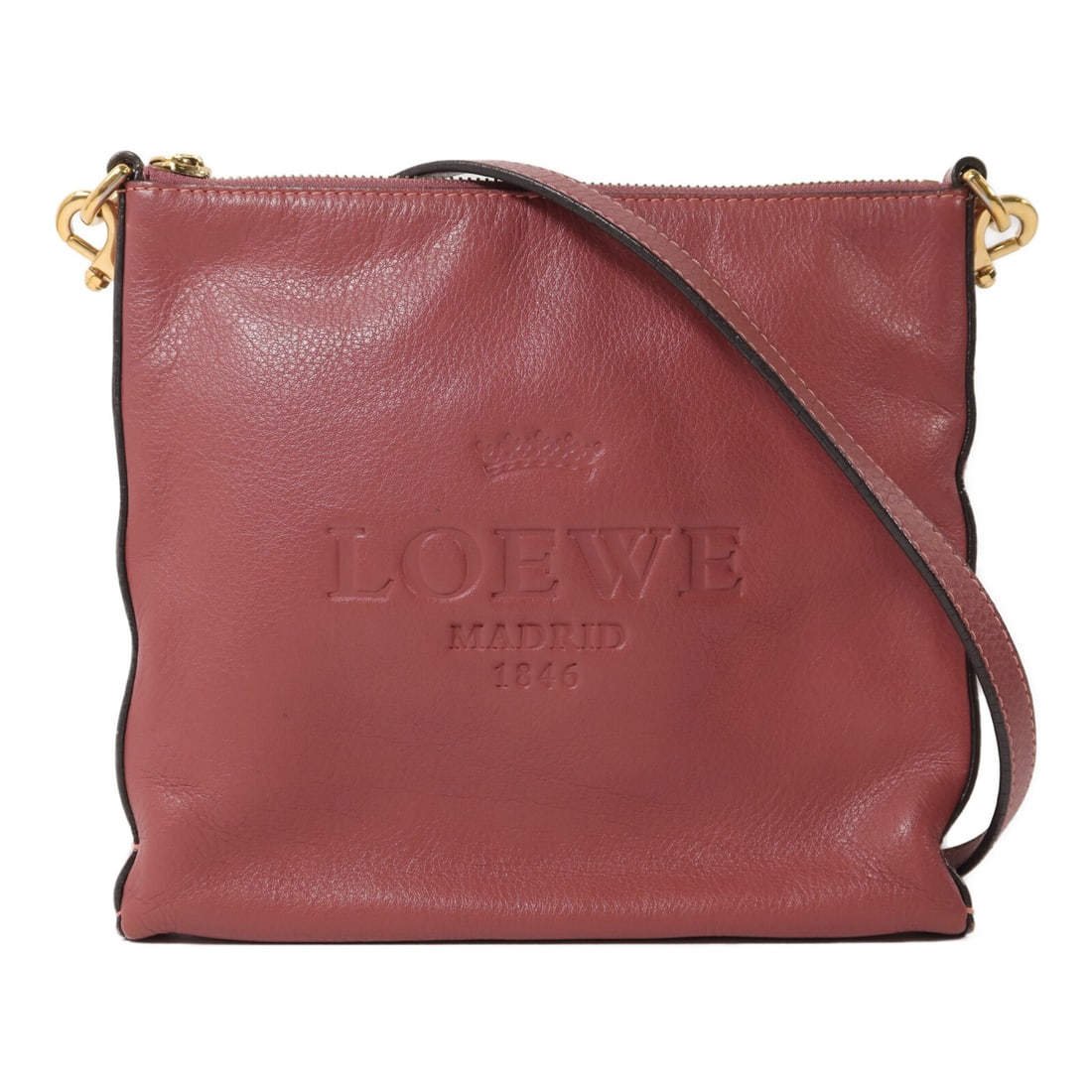 LOEWE Heritage Madrid 1846 pink calfskin shoulder bag: LOEWE Heritage Madrid 1846 pink calfskin shoulder bag This LOEWE Heritage Madrid 1846 shoulder bag is crafted from pink calfskin leather and features gold-tone hardware. Designed for women, it offers 