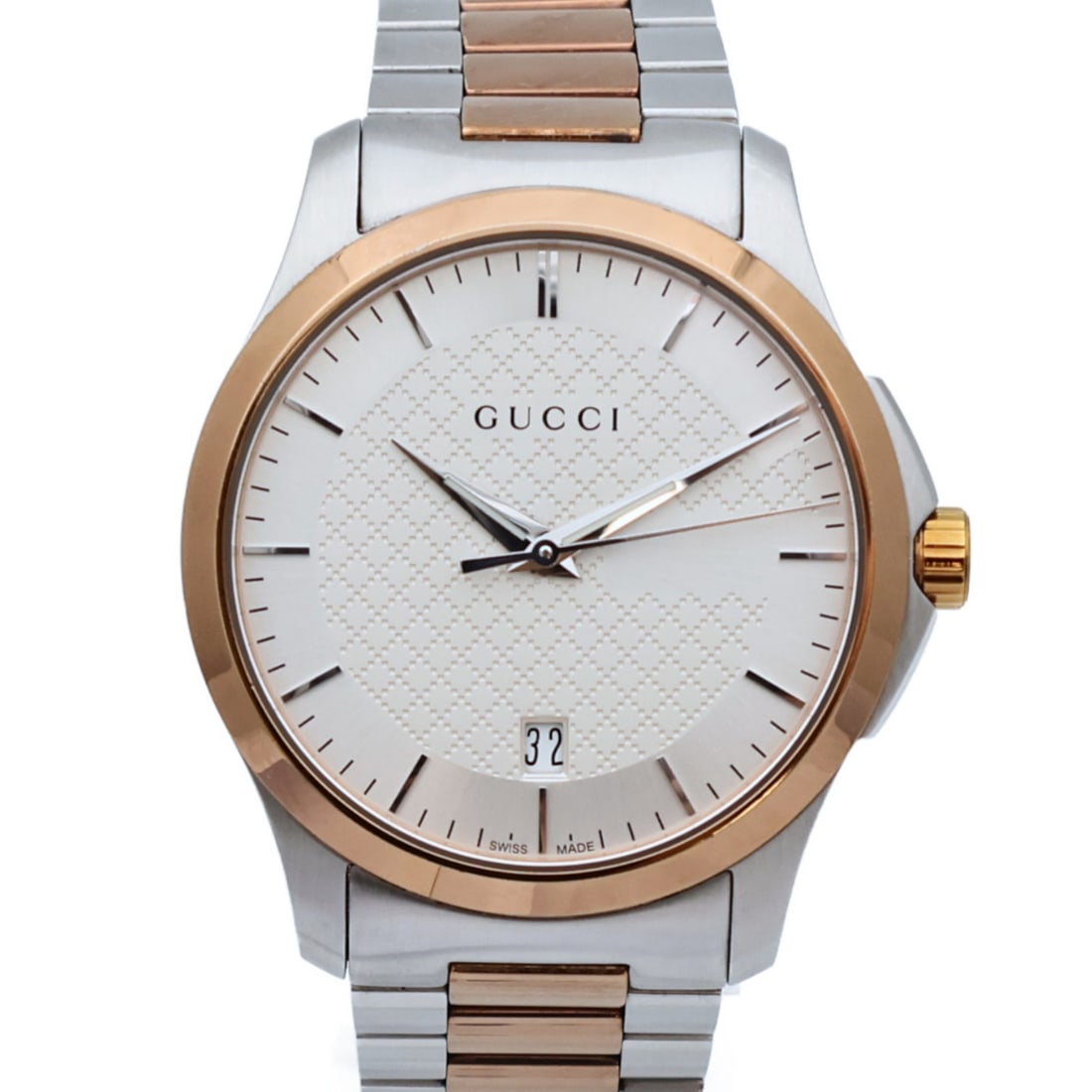 Gucci G Timeless Quartz Beige Stainless Steel Mens Wristwatch: Gucci G Timeless Quartz Beige Stainless Steel Mens Wristwatch This Gucci GG G-Timeless men's wristwatch features a beige dial and frame, crafted in stainless steel for both the case and band. Powered 