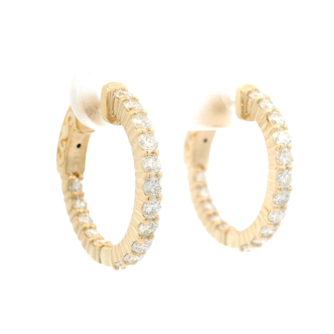 New 14K Yellow Gold 1.22ctw Diamond Hoop Earrings: New 14K Yellow Gold 1.22ctw Diamond Hoop Earrings Elevate your style with these stunning 14k Yellow Gold Diamond In & Out Classic Hoop Earrings. Designed in a classic hoop style, these earrings featur