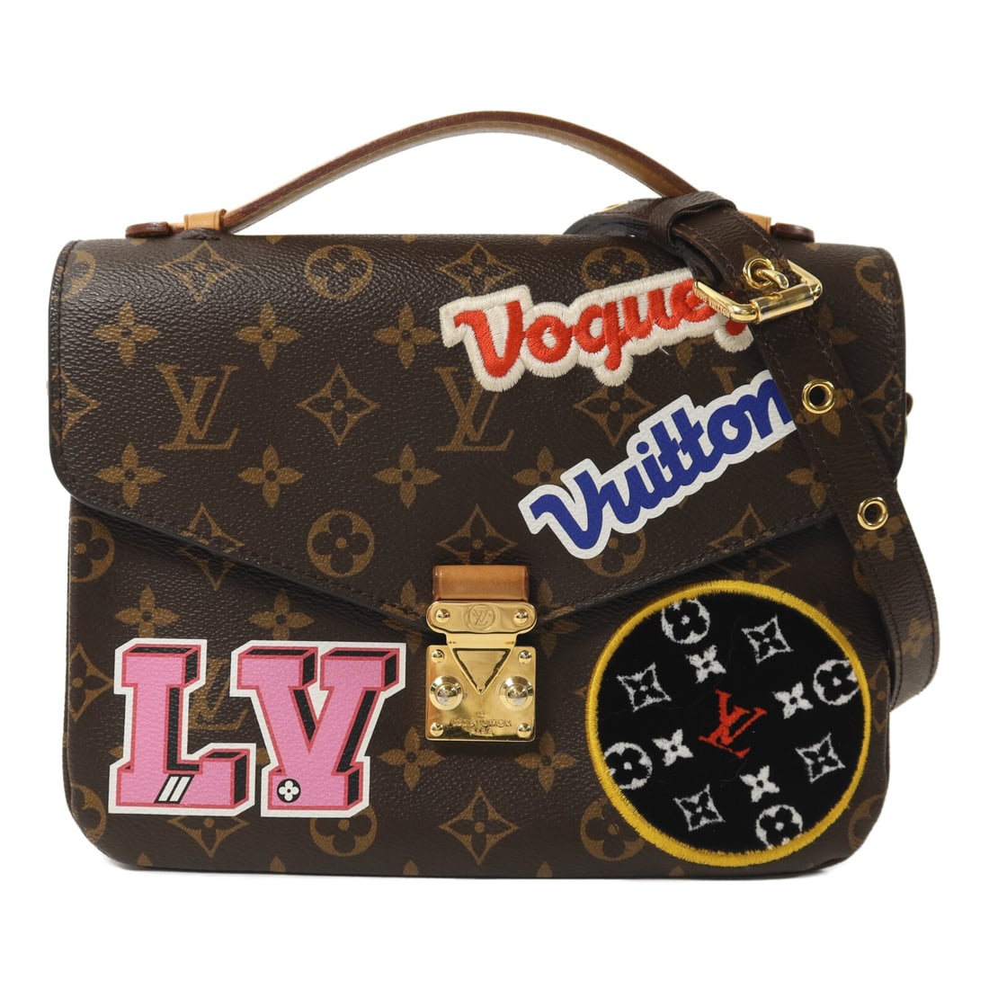 Louis Vuitton Pochette Metis Monogram Brown Bag with Gold Hardware M43991: Louis Vuitton Pochette Metis Monogram Brown Bag with Gold Hardware M43991 This Louis Vuitton Pochette Metis bag features the classic Monogram canvas with decorative patches, crafted from durable PVC c
