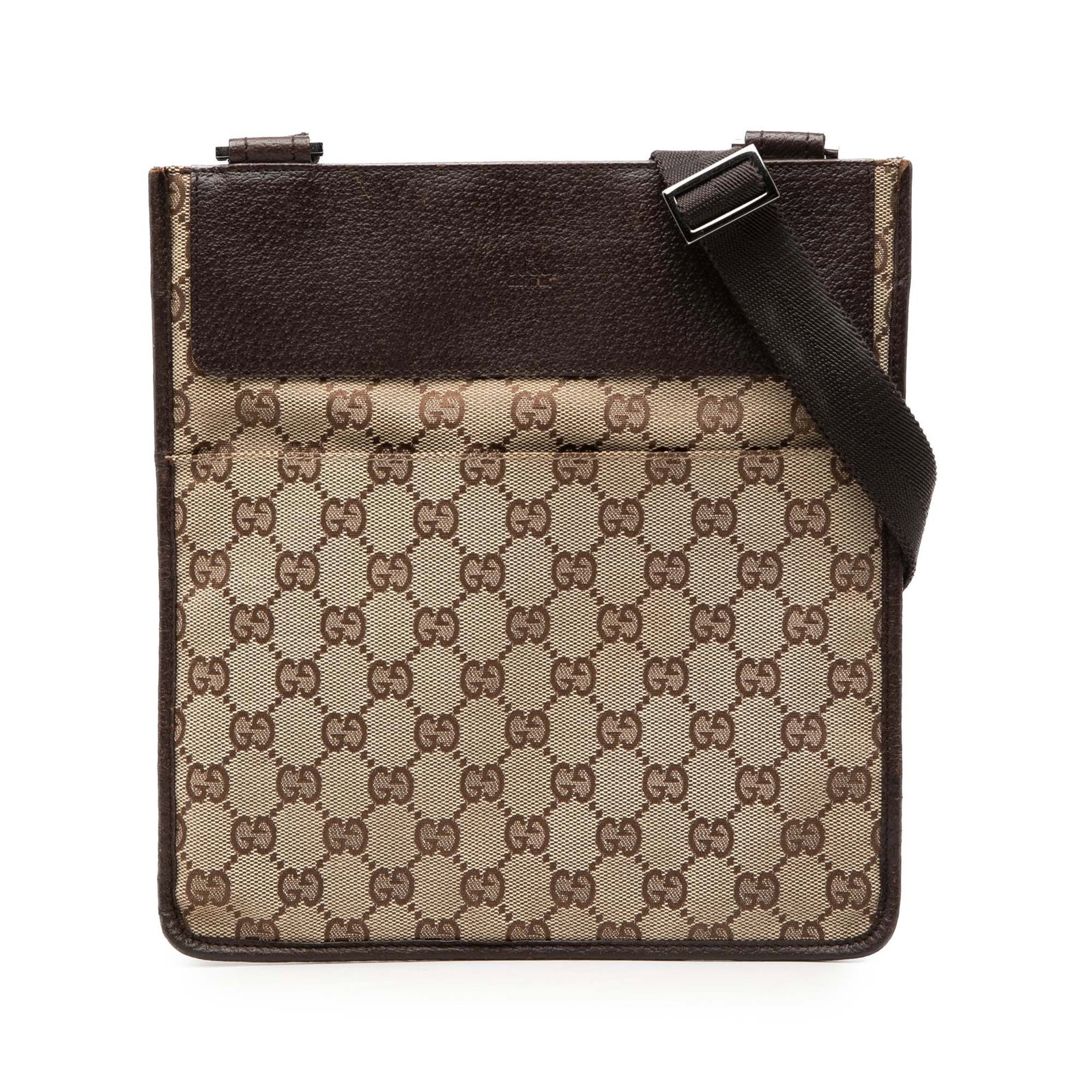 Gucci GG Canvas Beige Crossbody Bag with Leather Trim: Gucci GG Canvas Beige Crossbody Bag with Leather Trim This Gucci GG Canvas Crossbody bag features a beige canvas body with leather trim, an adjustable flat strap, an open top with touch fastener closu