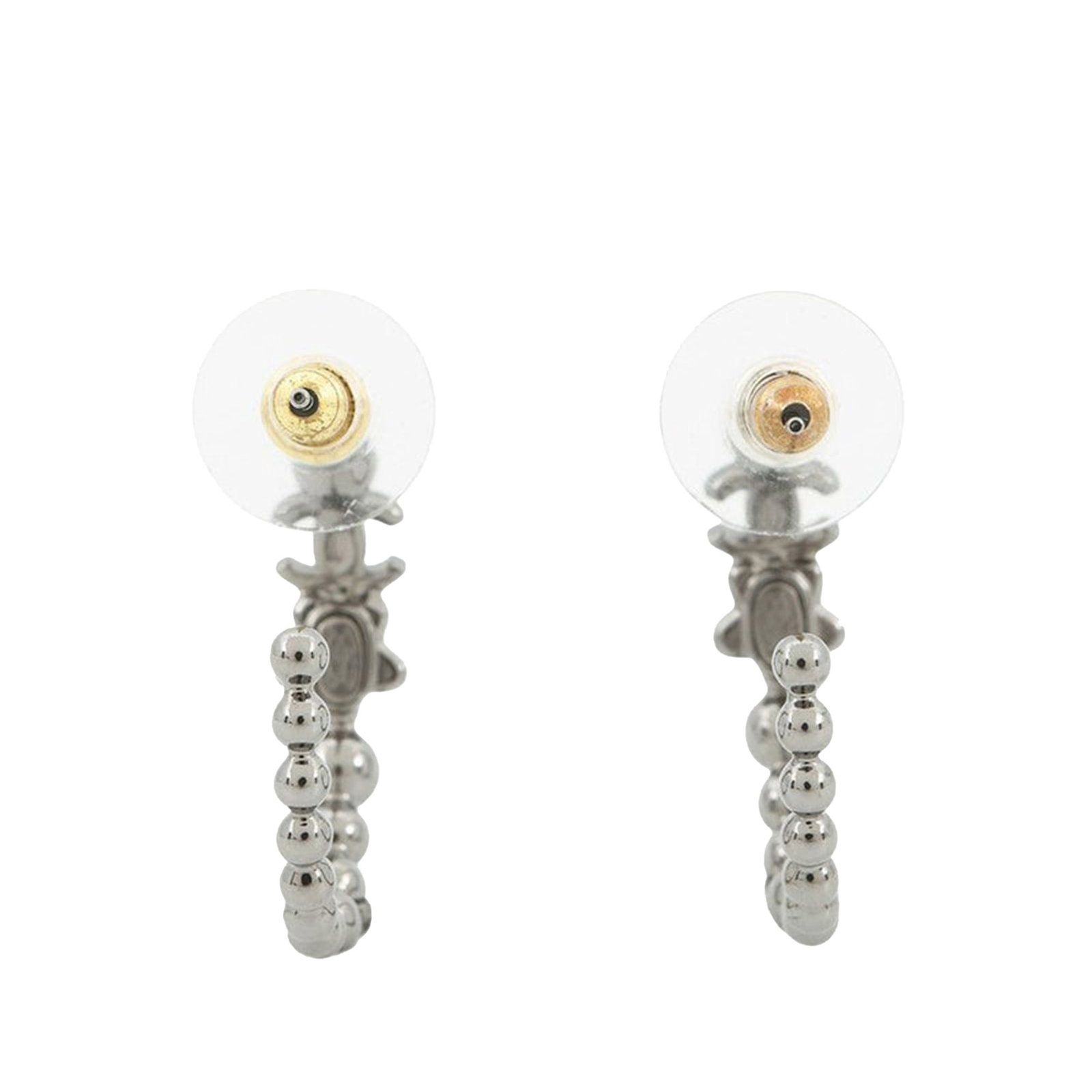 Chanel Crystal Star Silver Tone CC Logo Push Back Earrings (1 of 8)