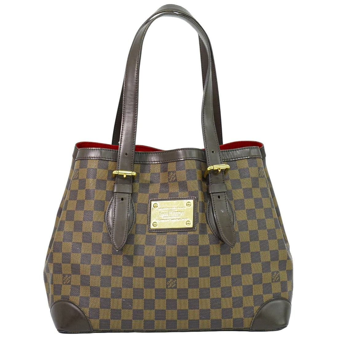 Louis Vuitton Damier Hampstead Canvas Tote: Louis Vuitton Damier Hampstead Canvas Tote This Louis Vuitton Hampstead Handbag features the iconic Damier canvas in brown. Designed as a unisex accessory, it offers a spacious interior and practical 