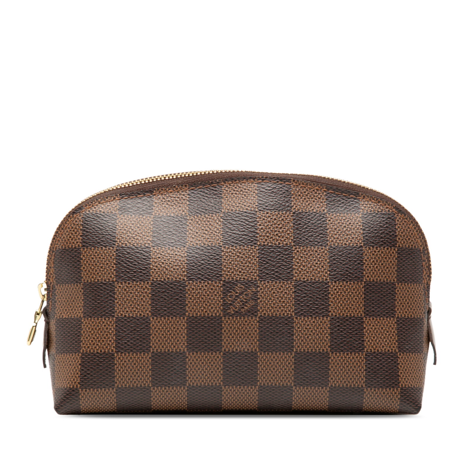 Louis Vuitton Damier Ebene zip cosmetic pouch: Louis Vuitton Damier Ebene zip cosmetic pouch This Louis Vuitton Damier Ebene Cosmetic Pouch features the iconic Damier canvas in brown, a top zip closure, and an interior slip pocket. The pouch is cr