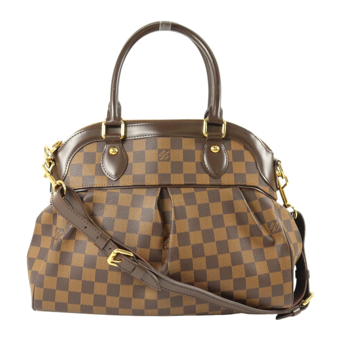 Louis Vuitton Trevi Damier Brown 2way Shoulder Bag GHW N51997: Louis Vuitton Trevi Damier Brown 2way Shoulder Bag GHW N51997 This Louis Vuitton Trevi 2-way shoulder bag features the iconic Damier canvas in brown with gold-tone hardware. Crafted from durable PVC c