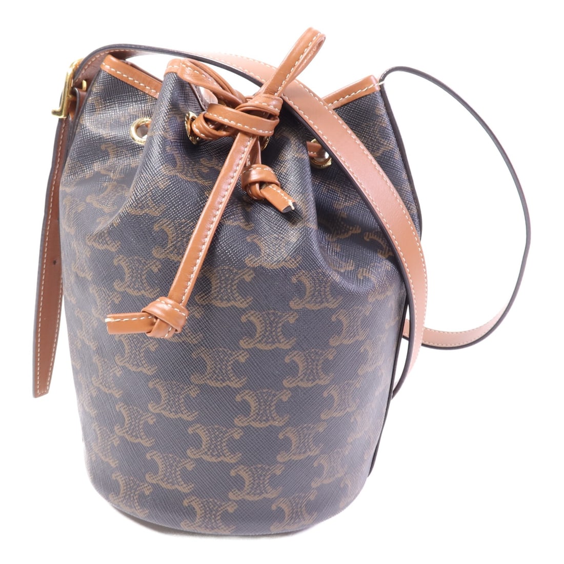 CELINE Triomphe Brown Coated Canvas Bucket Shoulder Bag GHW (1 of 14)