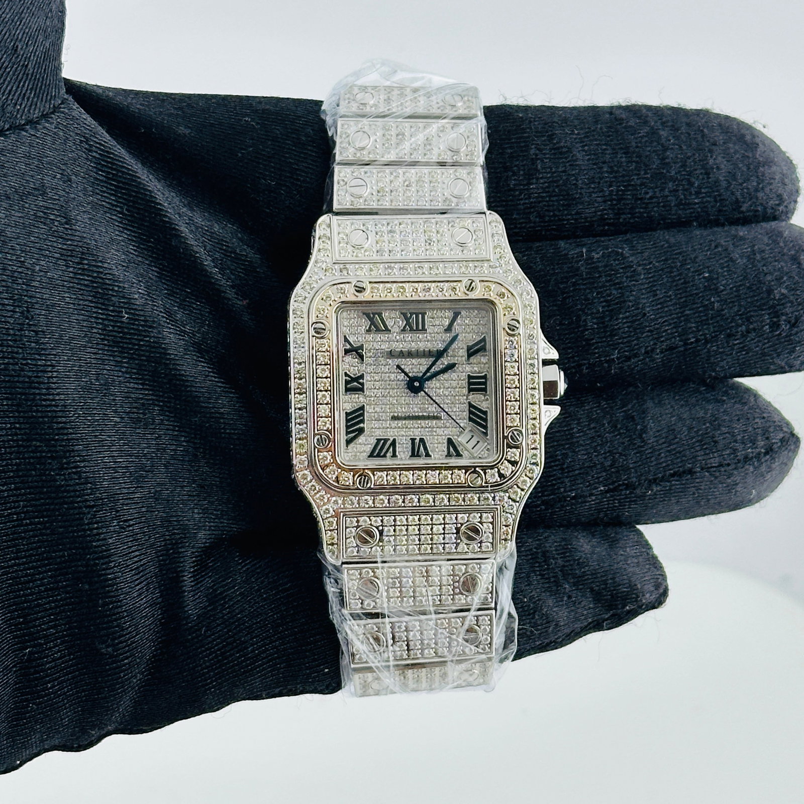 Cartier Ladies Santos Galbee XL Reference 2823 Aftermarket Diamond Roman Dial Watch: Cartier Ladies Santos Galbee XL Reference 2823 Aftermarket Diamond Roman Dial Watch This Cartier Santos Galbee XL watch features an aftermarket diamond Roman numeral dial, a diamond-set rose gold-plat