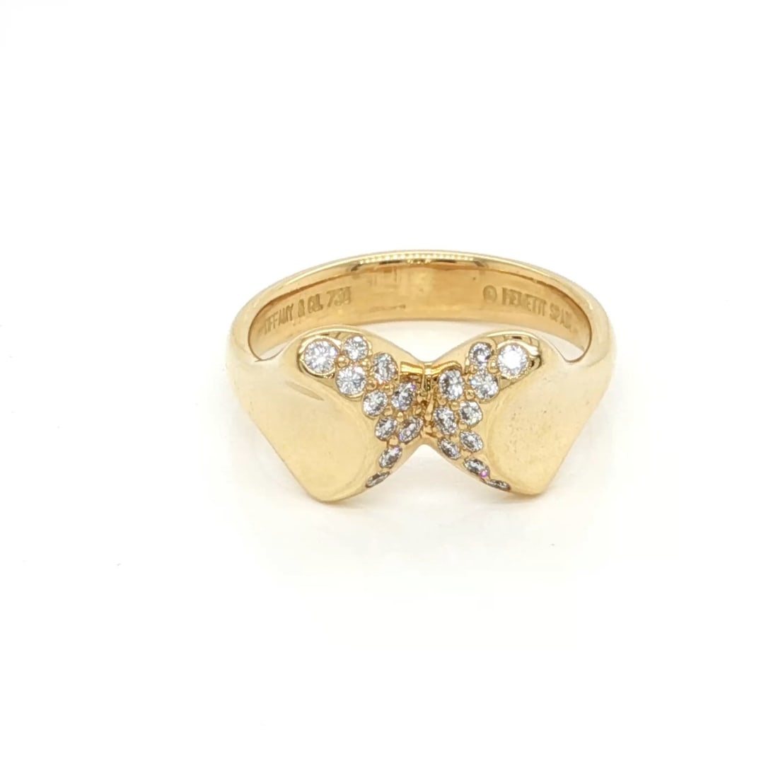 Tiffany Elsa Peretti Double Leaf 18k Gold Diamond Ring Size 5.5: Tiffany Elsa Peretti Double Leaf 18k Gold Diamond Ring Size 5.5 This Tiffany & Co. Elsa Peretti Double Leaf Ring features a sculpted double leaf motif with organic, flowing lines, crafted from 18k yel
