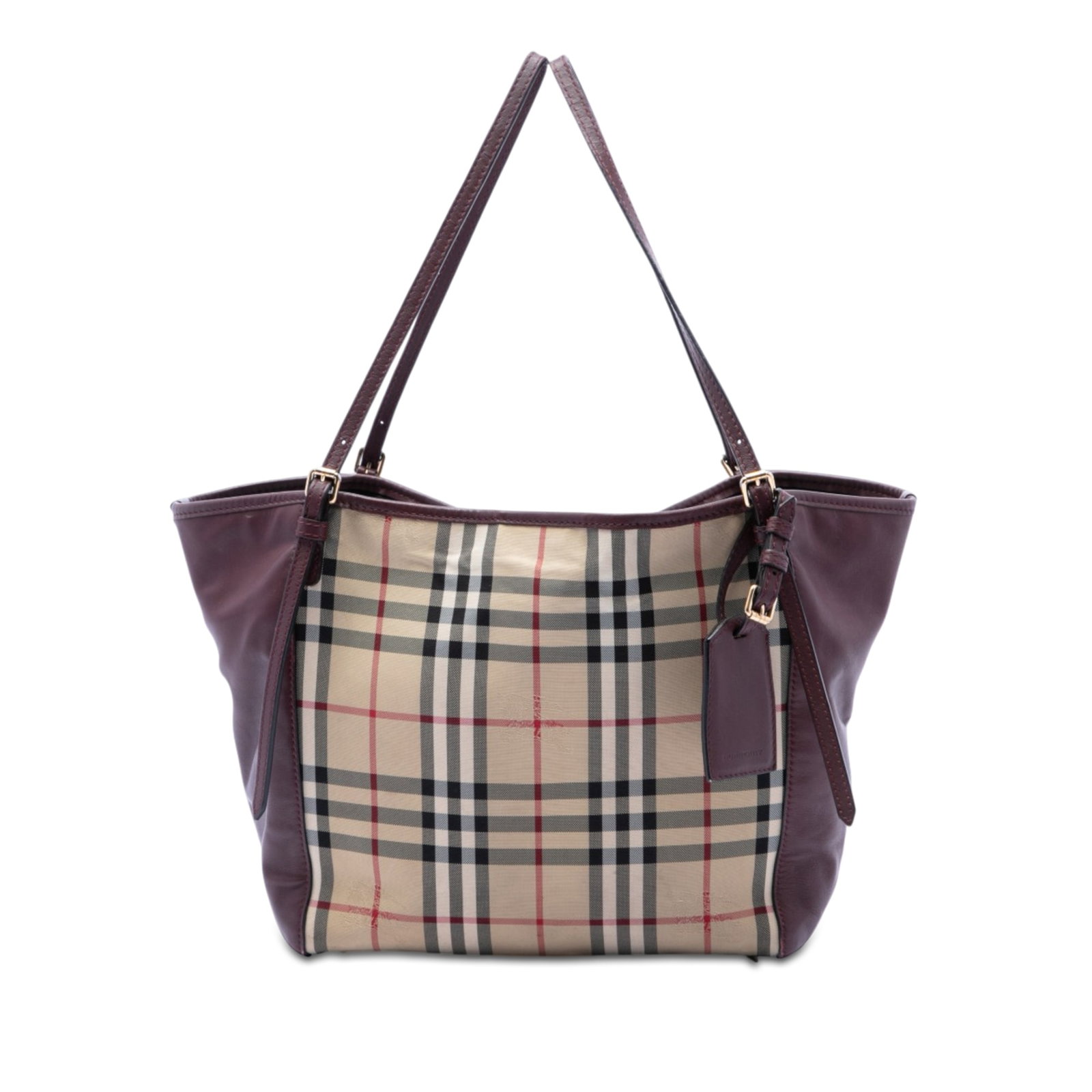 Burberry Canterbury Small Haymarket tote canvas leather beige: Burberry Canterbury Small Haymarket tote canvas leather beige This Burberry Small Haymarket Check Canterbury Tote features the signature haymarket check canvas with leather side panels, adjustable fla