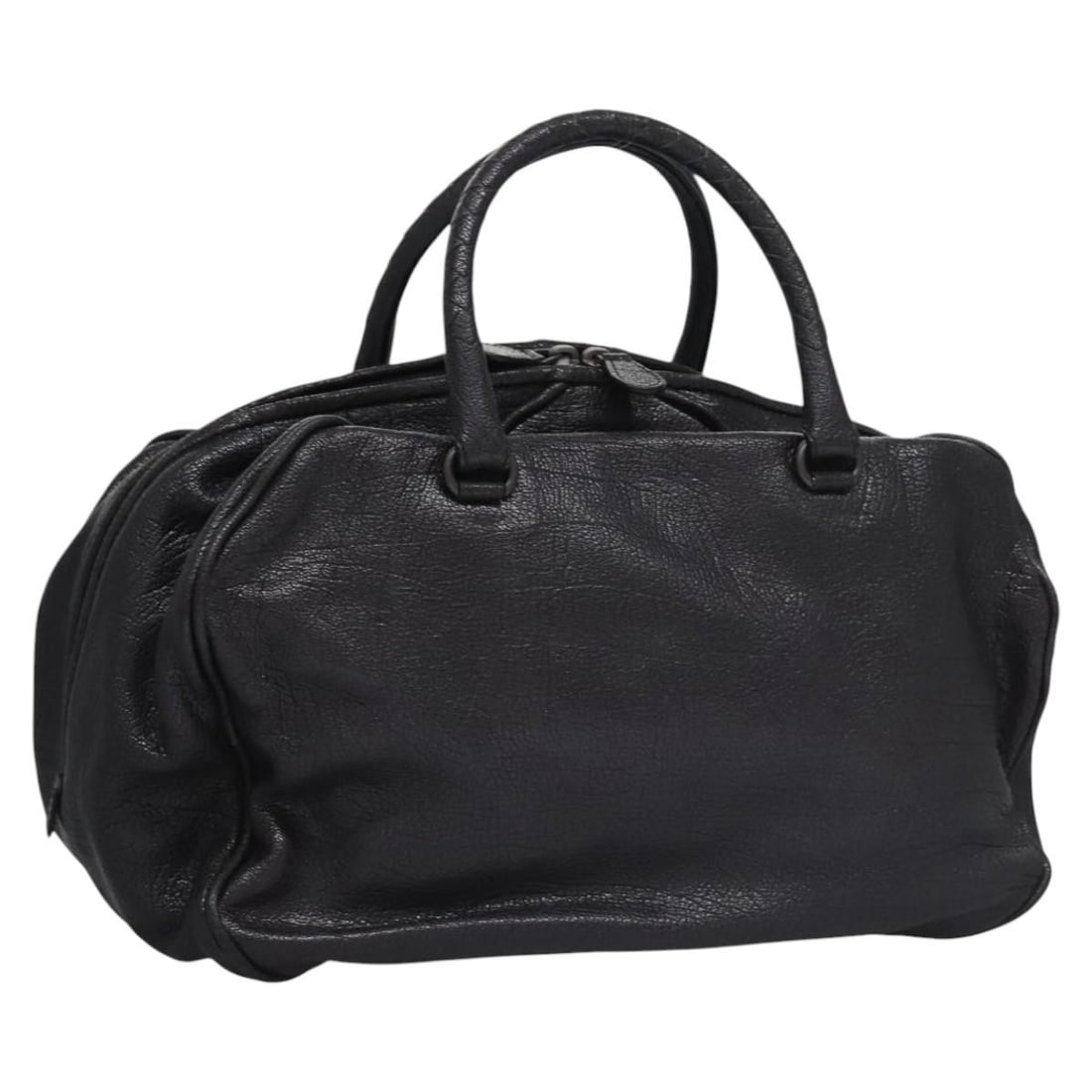 Black Goatskin Handbag by Bottega Veneta Italy 12.2in Wide: Black Goatskin Handbag by Bottega Veneta Italy 12.2in Wide This Bottega Veneta women's handbag is crafted from black goatskin leather and made in Italy. Designed with a classic hand bag style, it feat