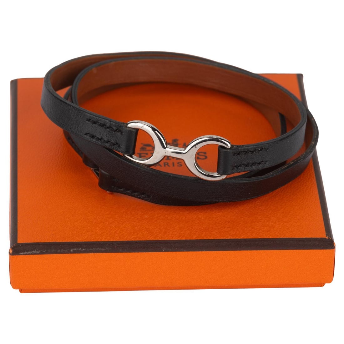 Hermes Pavane Tour D Cou Bracelet Black Leather Palladium 2021 (1 of 7)