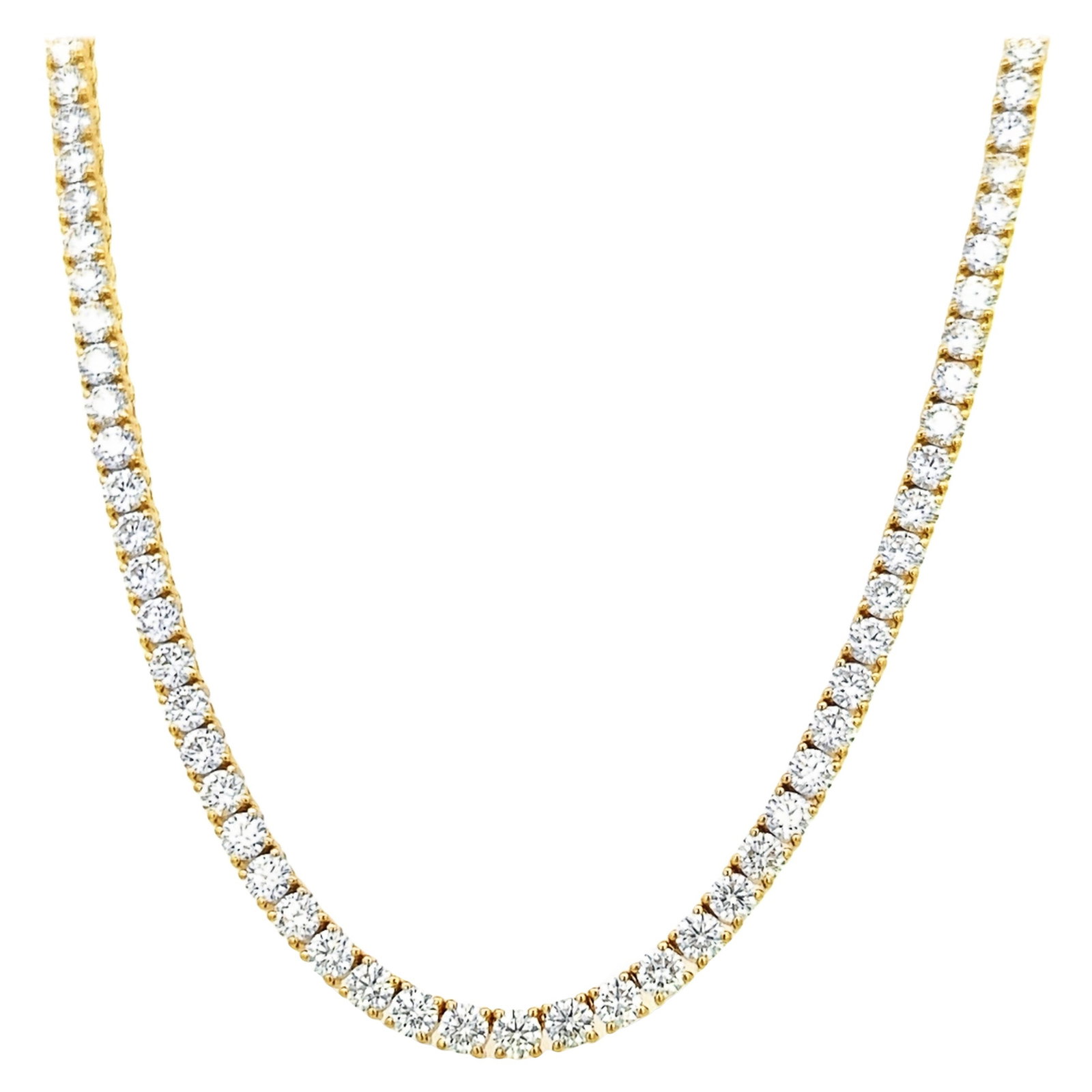 22.77ct Diamond Tennis Necklace 18k Yellow Gold GIA Appraisal: 22.77ct Diamond Tennis Necklace 18k Yellow Gold GIA Appraisal This exquisite 22.77ct Diamond Tennis Necklace is a stunning piece crafted in 18k yellow gold. Featuring 125 round brilliant diamonds, thi