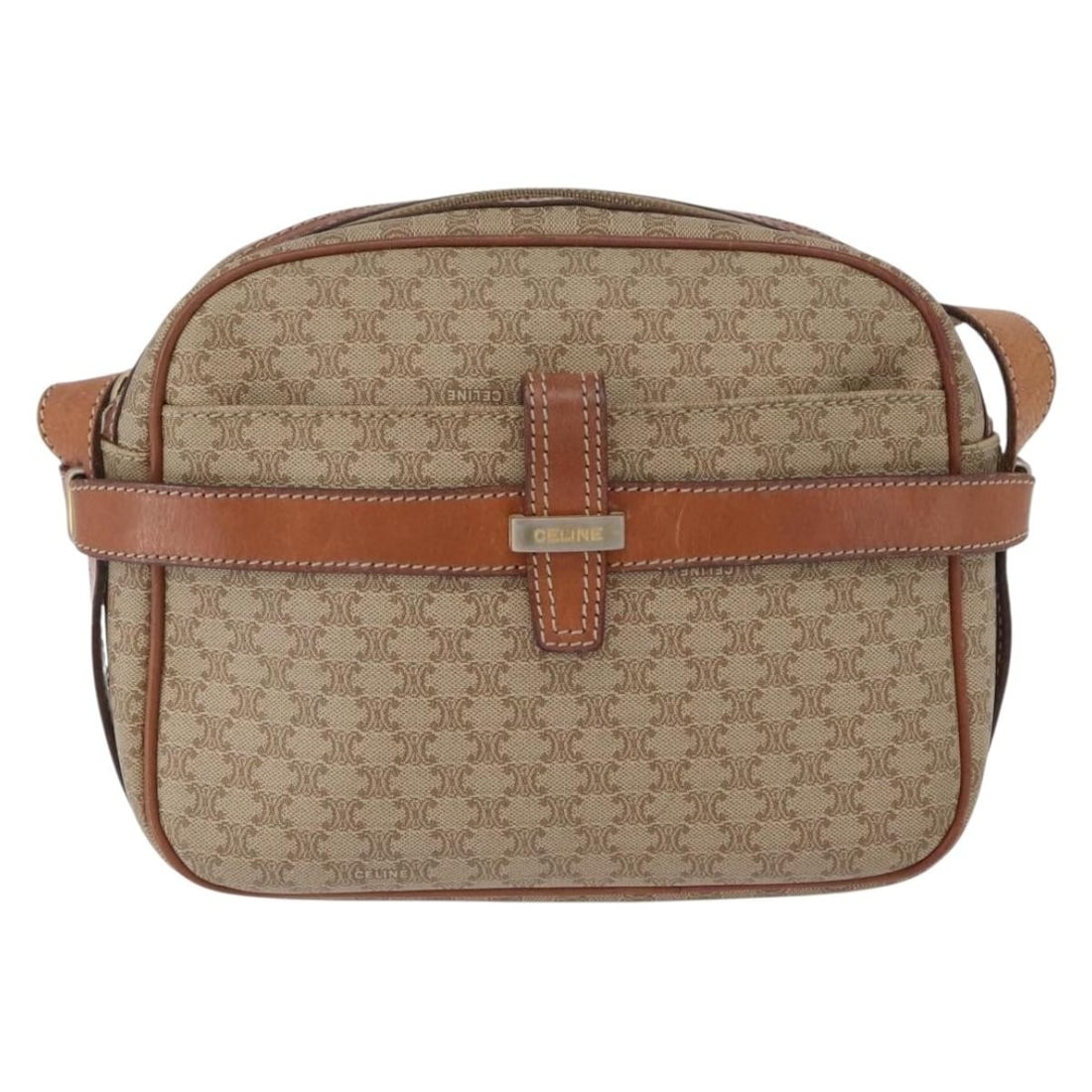 Celine Beige Macadam Canvas Shoulder Bag with Leather Trim Vintage: Celine Beige Macadam Canvas Shoulder Bag with Leather Trim Vintage This Celine Vintage Macadam Shoulder Bag is crafted from beige canvas with leather accents. Designed for women, it features the class