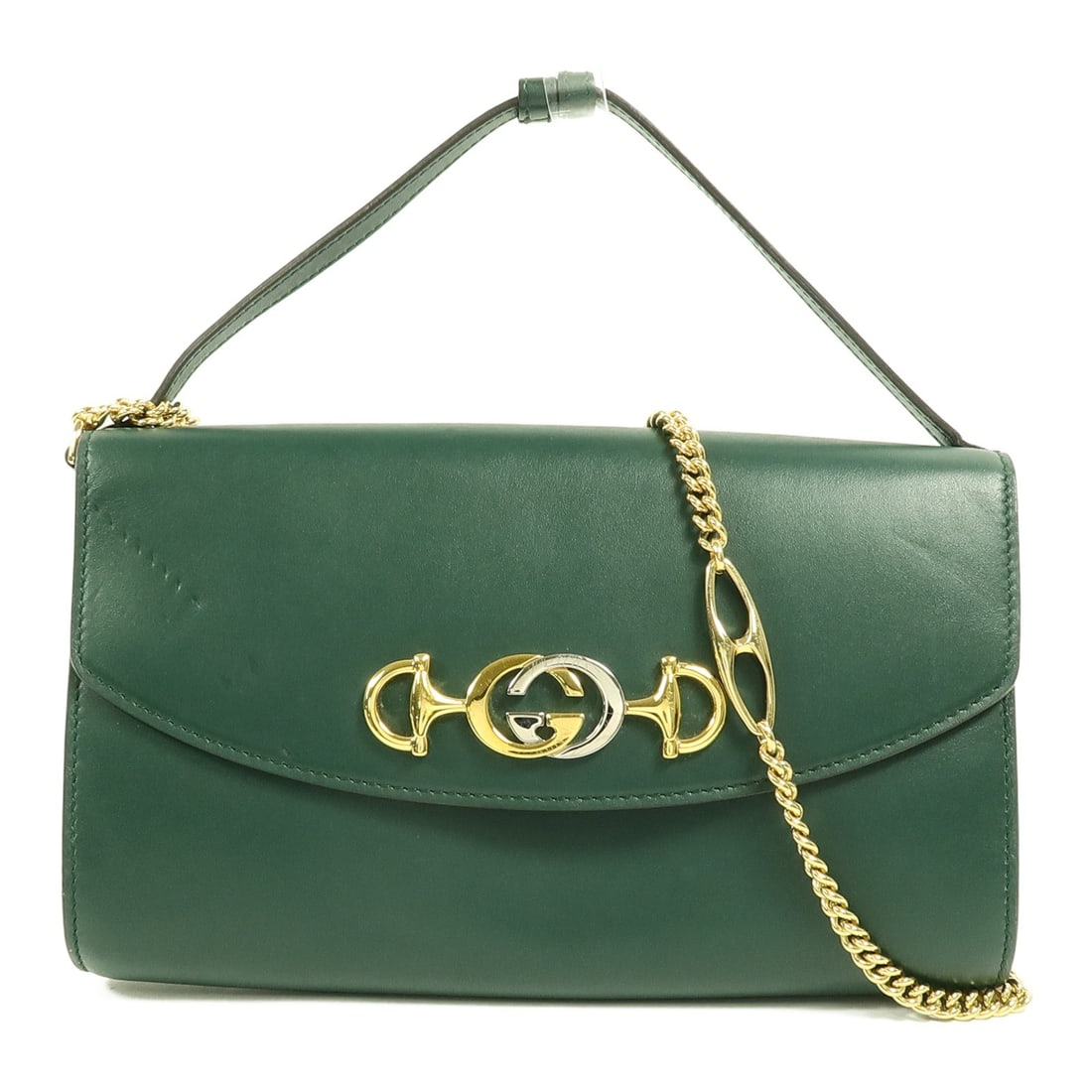 Gucci Zumi green calfskin chain shoulder bag 2way GHW: Gucci Zumi green calfskin chain shoulder bag 2way GHW This Gucci Zumi 2-way chain shoulder bag features green calfskin leather with gold-tone hardware. Designed for versatility, it can be worn as a sh