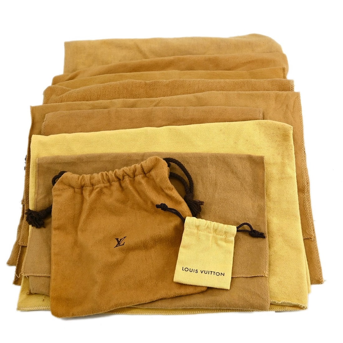 Louis Vuitton Set of 10 Authentic Cotton Dust Bags Brown: Louis Vuitton Set of 10 Authentic Cotton Dust Bags Brown This set of 10 authentic Louis Vuitton dust bags is crafted from 100% cotton in a stylish brown color. Each bag is designed to protect your lux