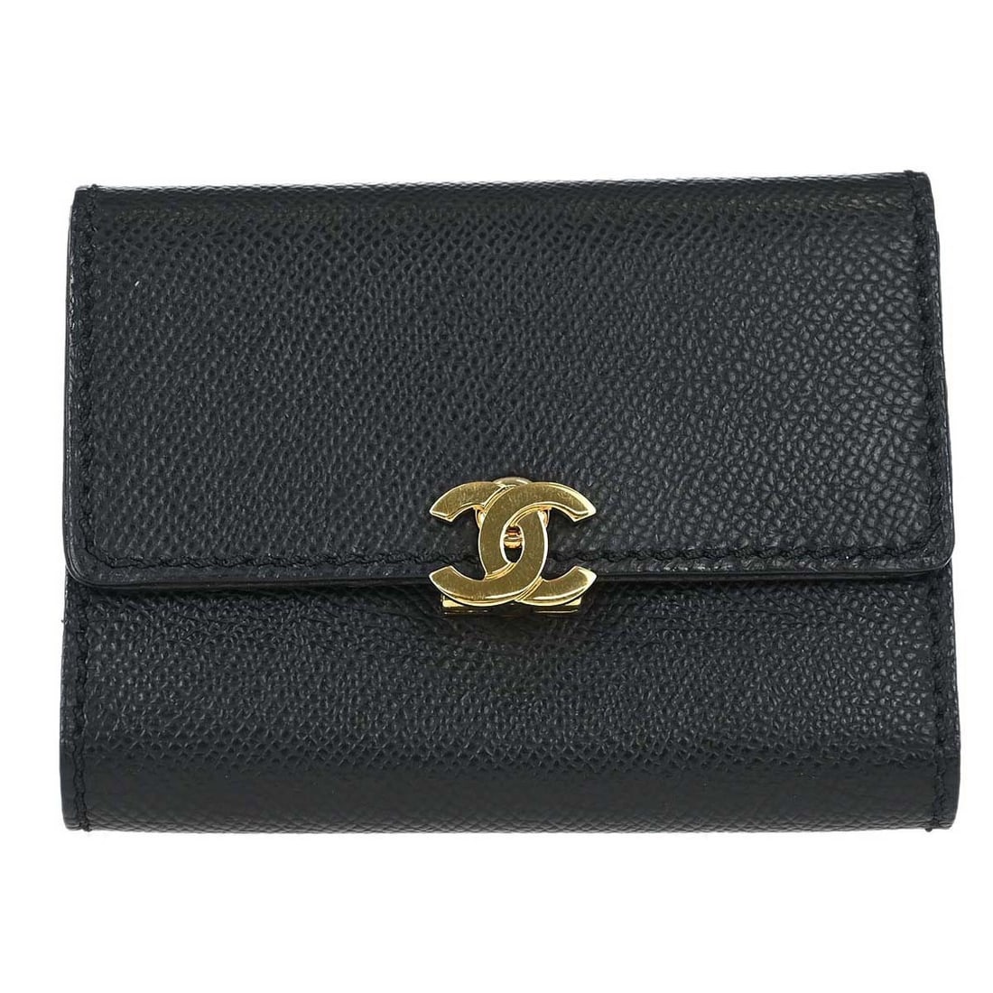 CHANEL Black Calfskin Women Card Wallet Trifold Logo (1 of 15)