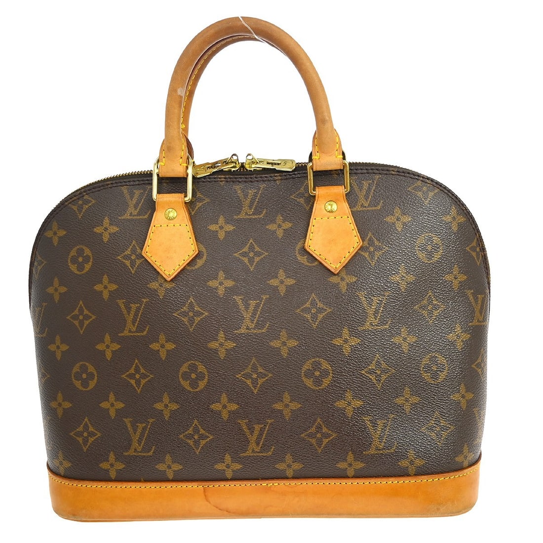Louis Vuitton Monogram Alma Medium Zip Handbag M51130: Louis Vuitton Monogram Alma Medium Zip Handbag M51130 This Louis Vuitton Alma handbag features the iconic monogram canvas exterior with beige double handles and a brown canvas lining. The medium-sized