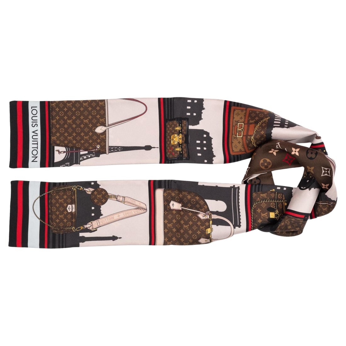 Louis Vuitton Skyline Logo Silk Bandeau Brand New in Box: Louis Vuitton Skyline Logo Silk Bandeau Brand New in Box Elevate your accessory game with this stunning Louis Vuitton silk bandeau. Showcasing a skyline design that highlights the brand's most popular