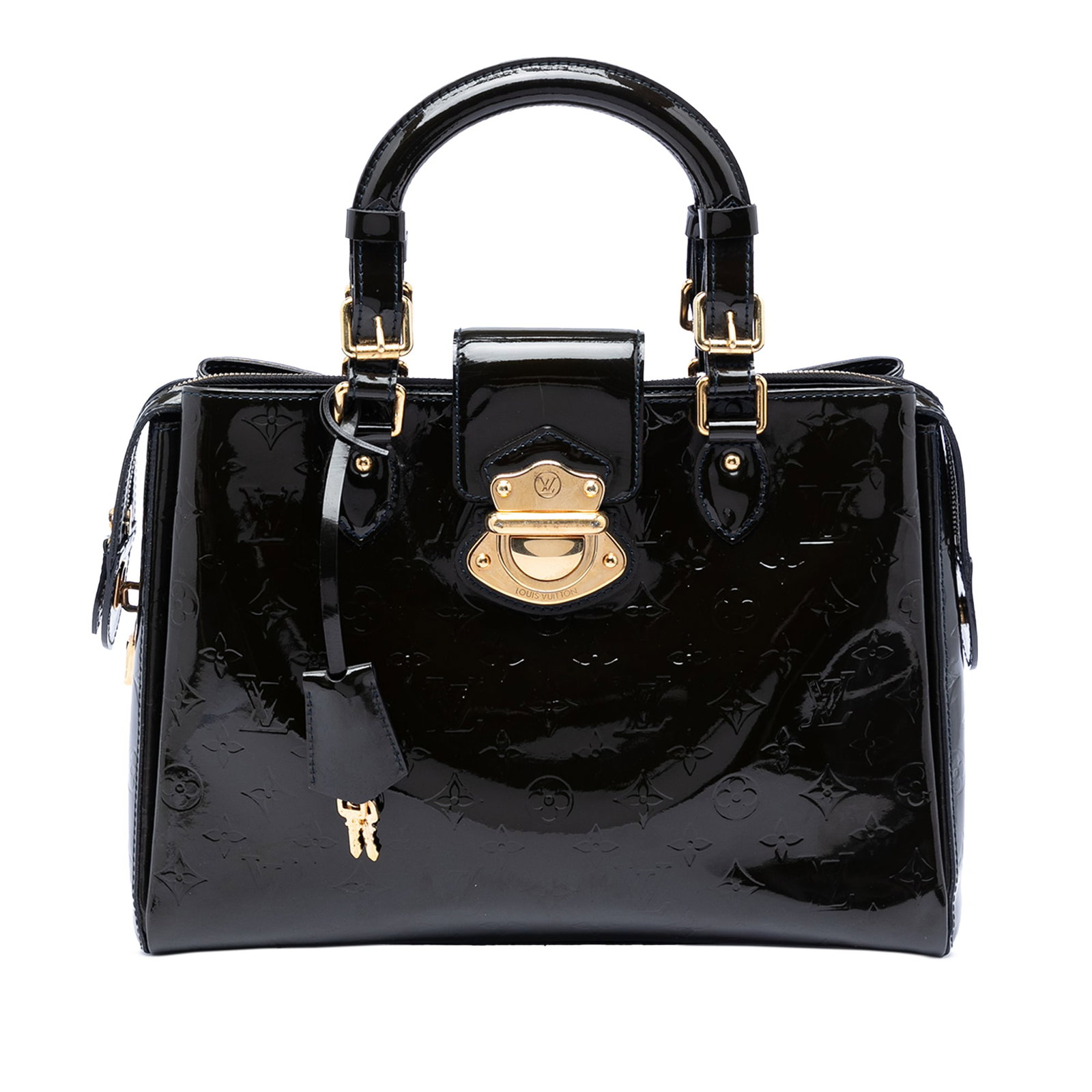 Louis Vuitton Melrose Avenue Monogram Vernis Black Leather Bag: Louis Vuitton Melrose Avenue Monogram Vernis Black Leather Bag The Louis Vuitton Monogram Vernis Melrose Avenue bag features a vernis leather body with a glossy finish, a clochette, rolled leather top